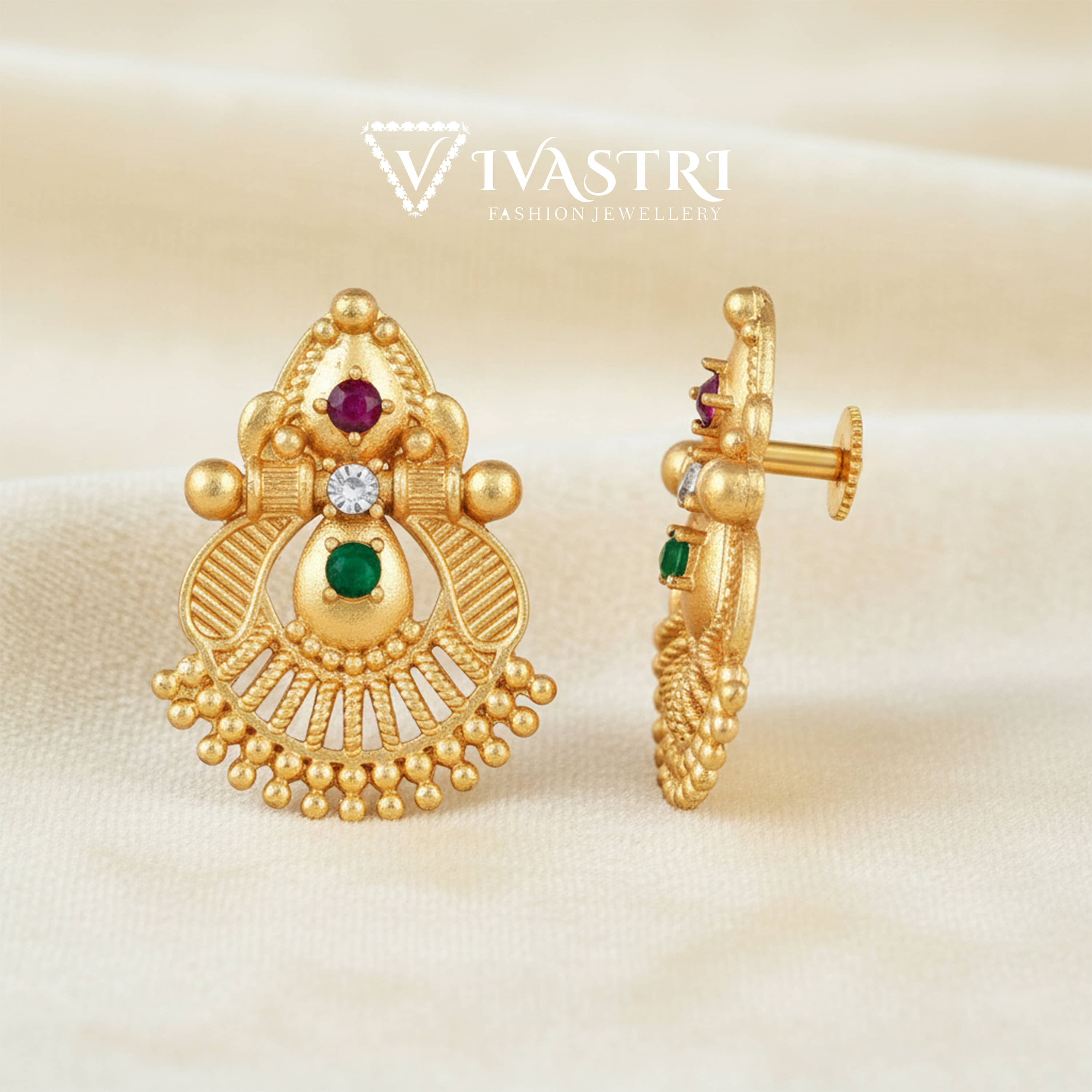 VIVASTRI Golden Stud Earrings ( Pack of 1 ) - Earrings | Buy online on ZillyBuy