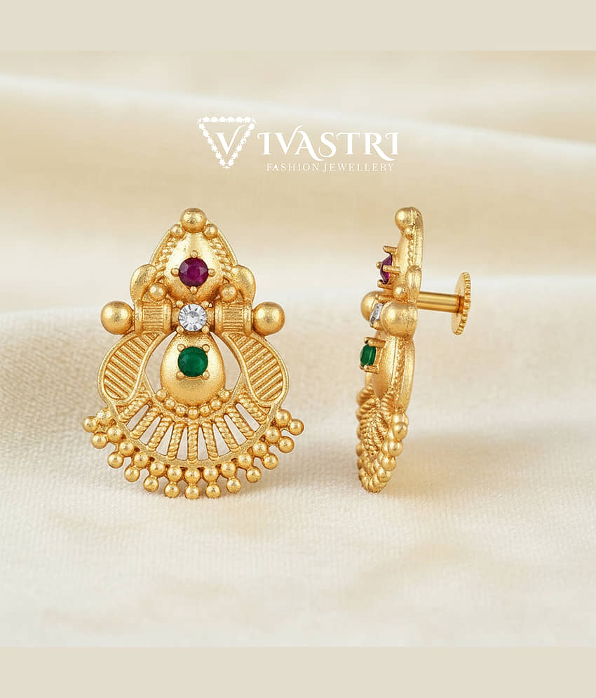 VIVASTRI Golden Stud Earrings ( Pack of 1 ) - Earrings | Buy online on ZillyBuy