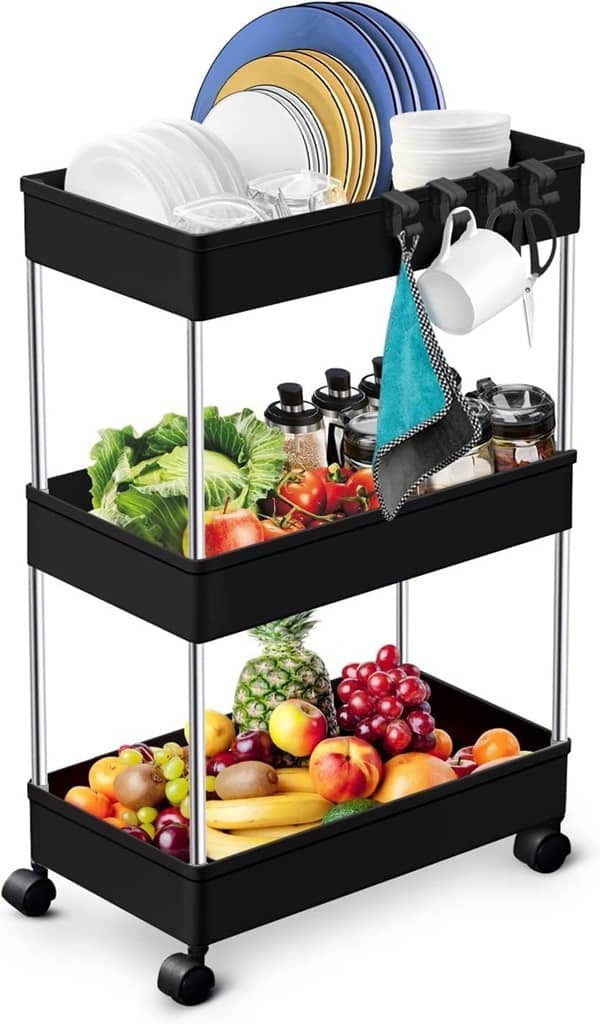 3 Layer Multi Purpose Plastic Trolly With Dish Rack For Fruit & Vegetable Storage Basket For Kitchen/Bedroom/Food/Toy/Snack Storage Basket