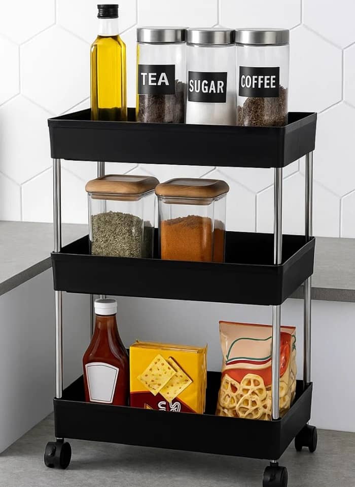 3 Layer Multi Purpose Plastic Trolly With Dish Rack For Fruit & Vegetable Storage Basket For Kitchen/Bedroom/Food/Toy/Snack Storage Basket