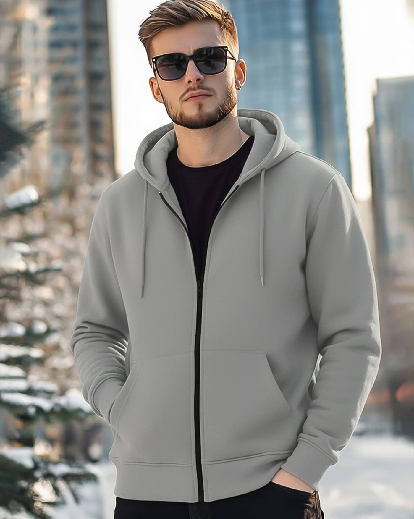 AUSK Fleece Hooded Men's Sweatshirt - Grey ( Pack of 1 )