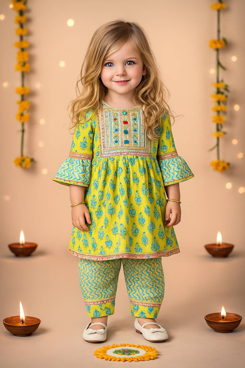 Arshia Fashions Girls Cotton Blend Kurti with Salwar ( Pack of 1 , Yellow )