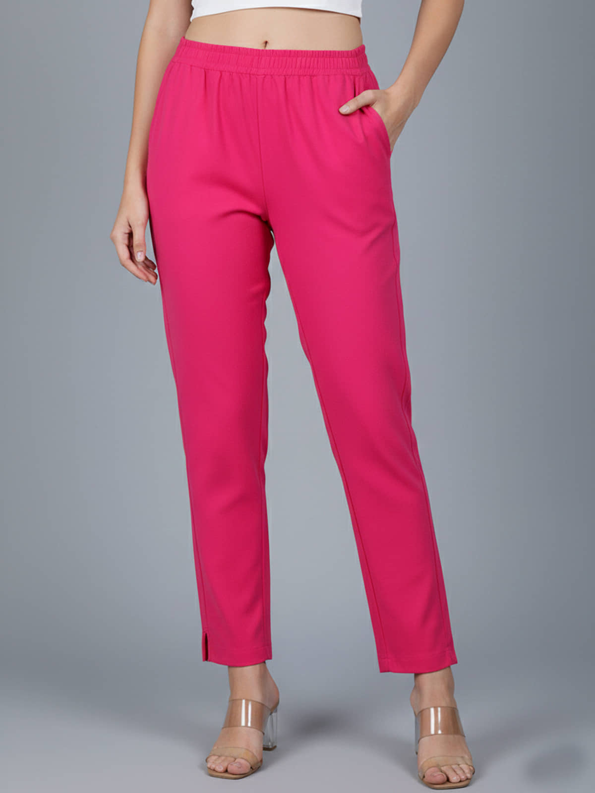 QuaClo Women Cotton Blend Casual Trousers ( Pink ) - Trousers | Buy online on ZillyBuy