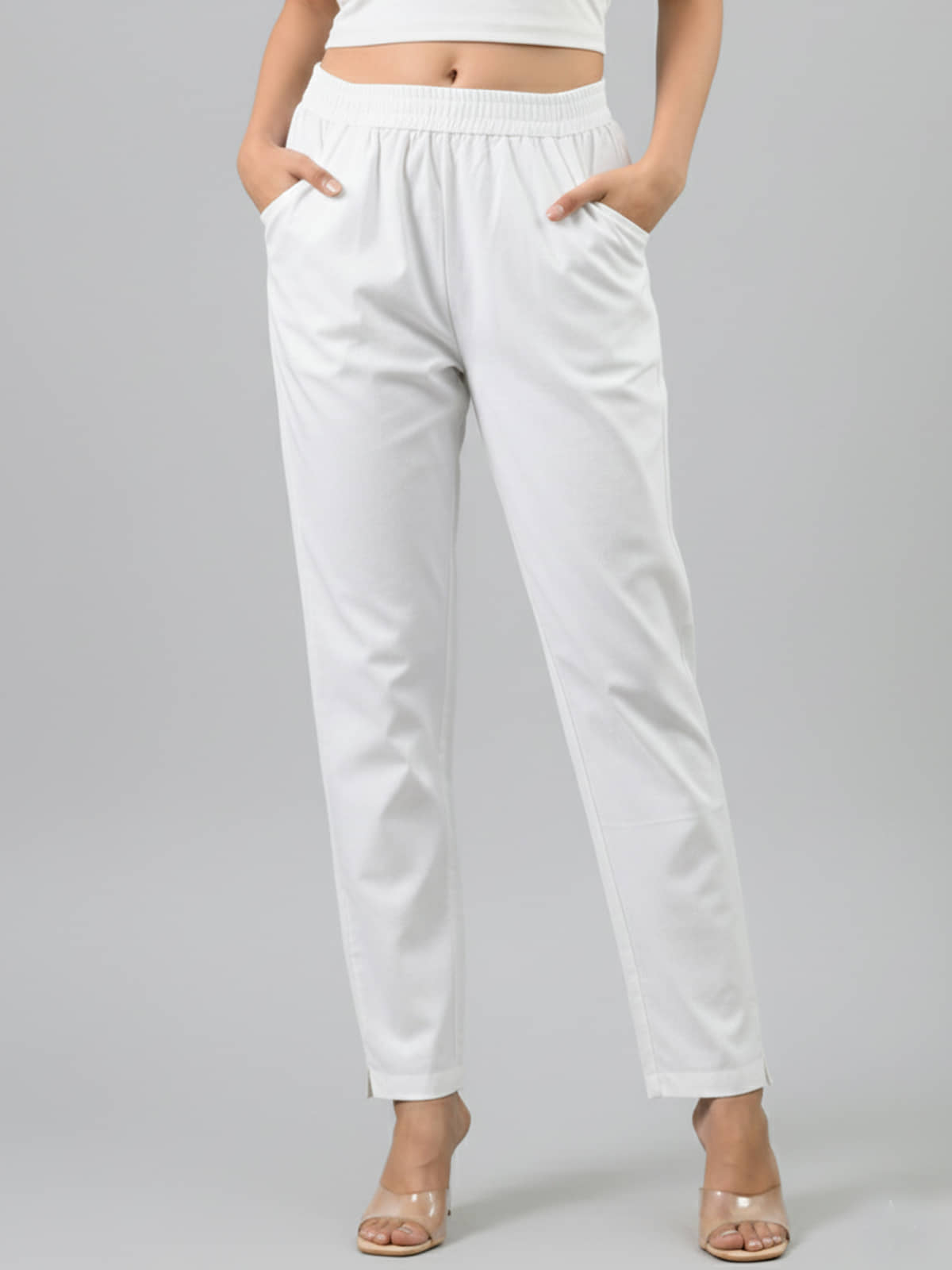 QuaClo Women Cotton Blend Casual Trousers ( White ) - Trousers | Buy online on ZillyBuy