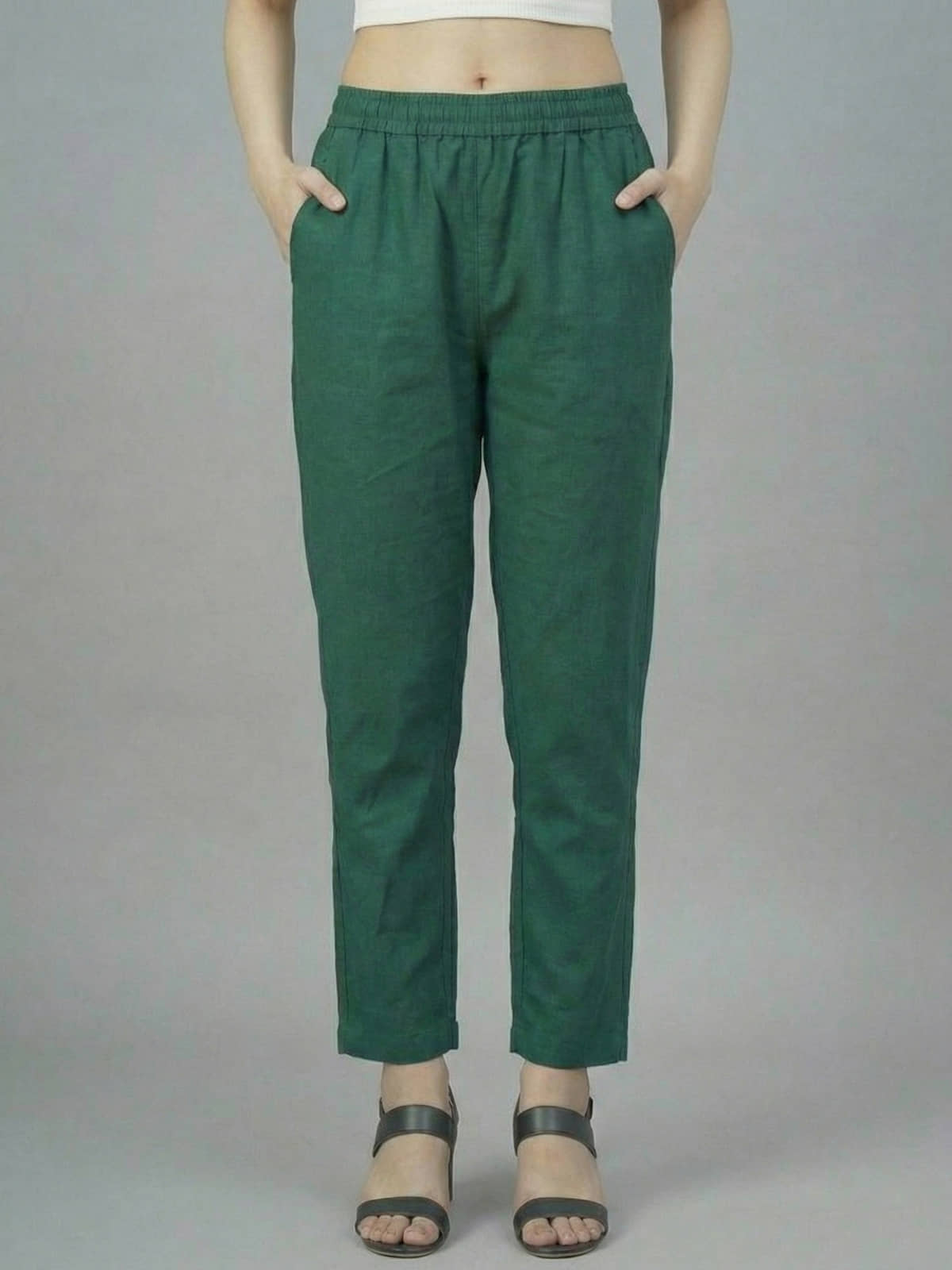 QuaClo Women Cotton Blend Casual Trousers ( Green ) - Trousers | Buy online on ZillyBuy