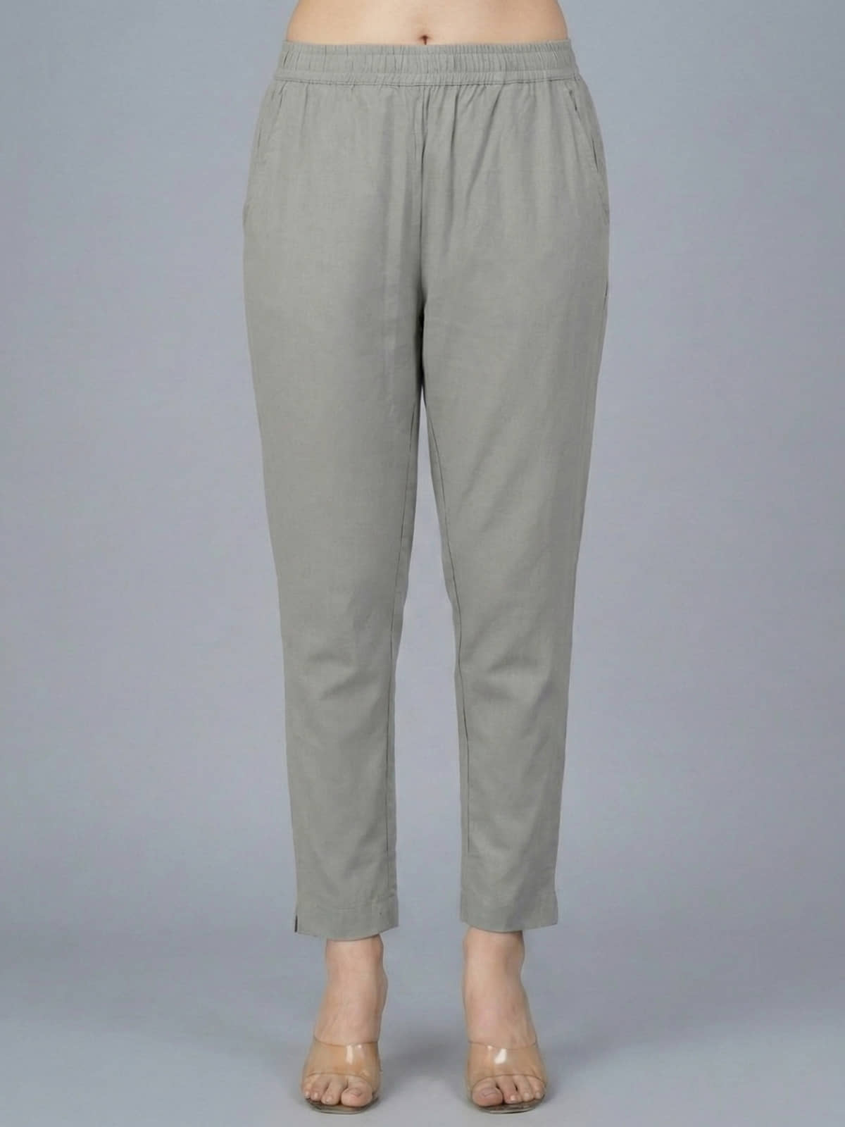 QuaClo Women Cotton Blend Casual Trousers ( Grey ) - Trousers | Buy online on ZillyBuy