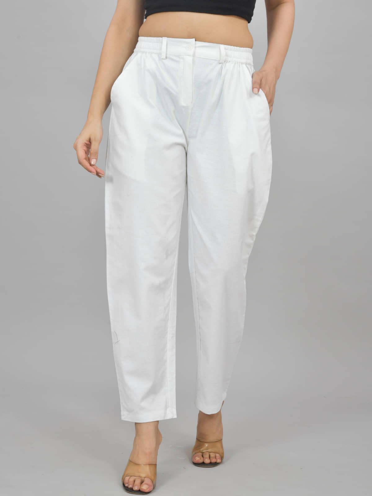 QuaClo Women Cotton Blend Formal Trousers ( White ) - Trousers | Buy online on ZillyBuy