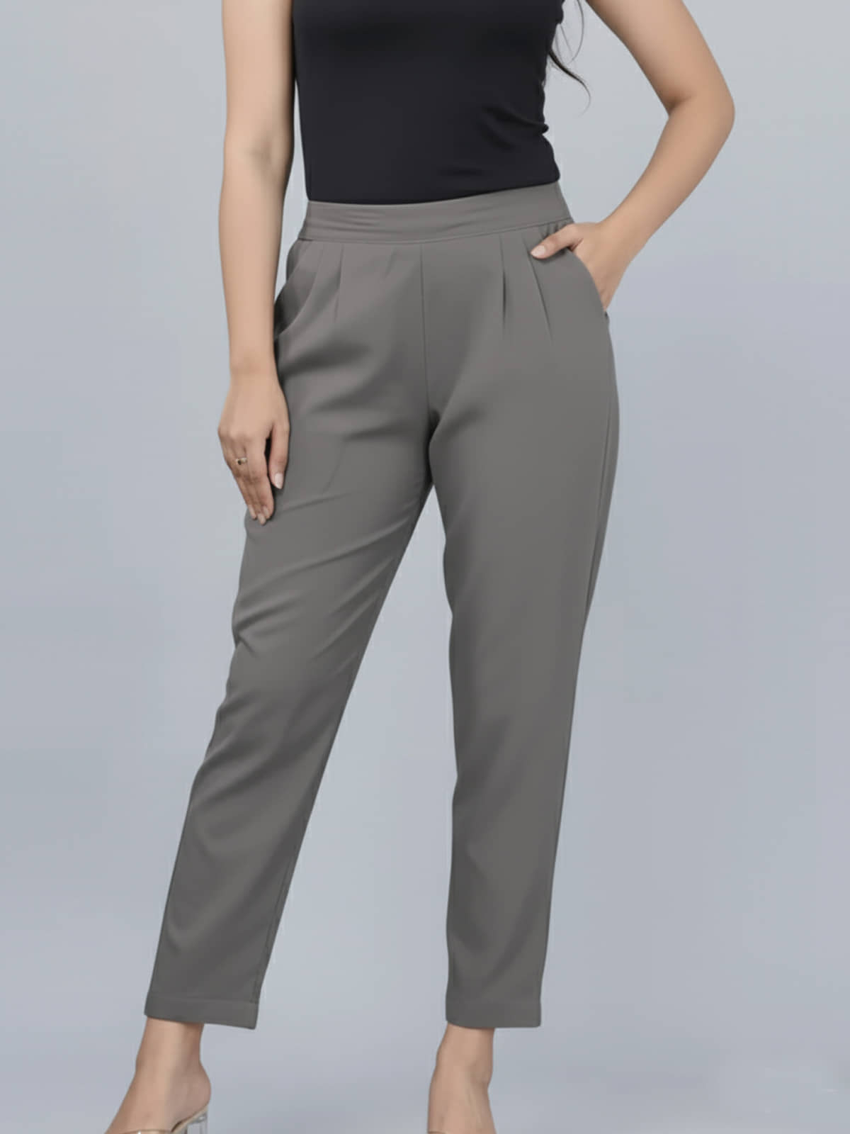 QuaClo Women Cotton Blend Formal Trousers ( Grey ) - Trousers | Buy online on ZillyBuy