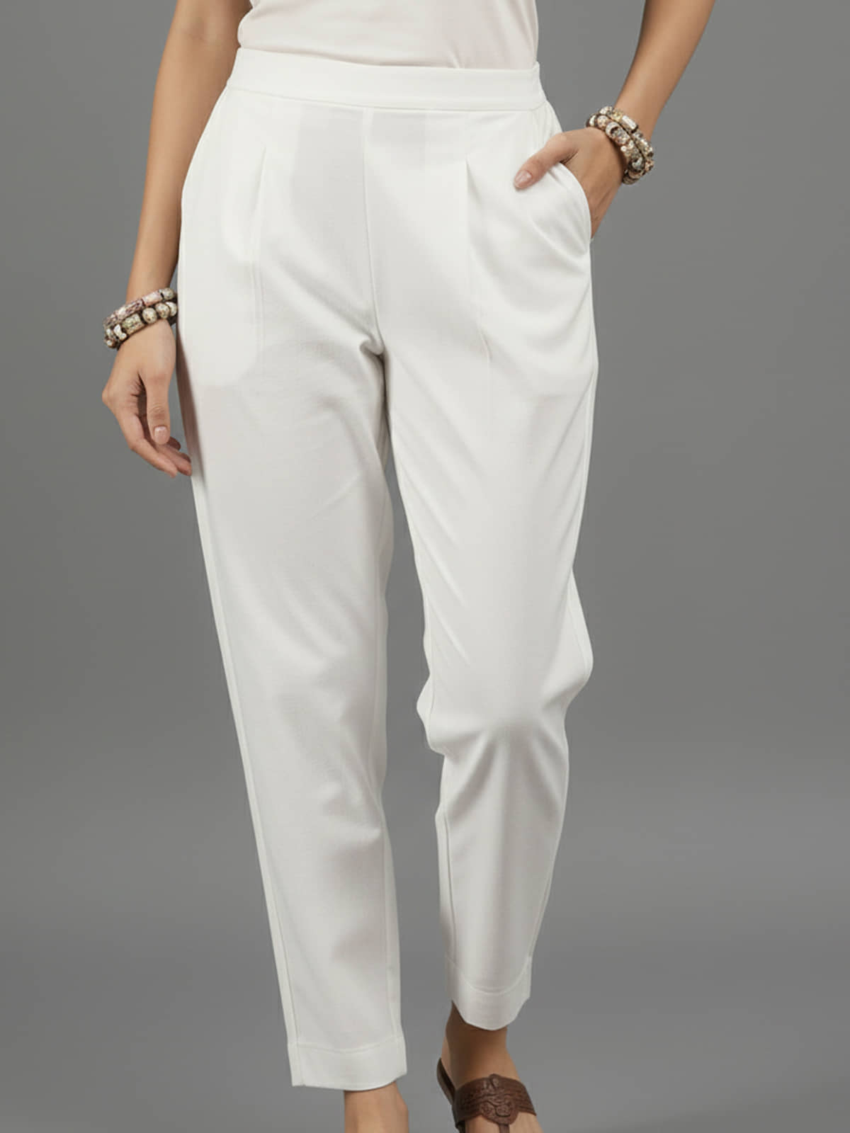 QuaClo Women Cotton Blend Formal Trousers ( White ) - Trousers | Buy online on ZillyBuy