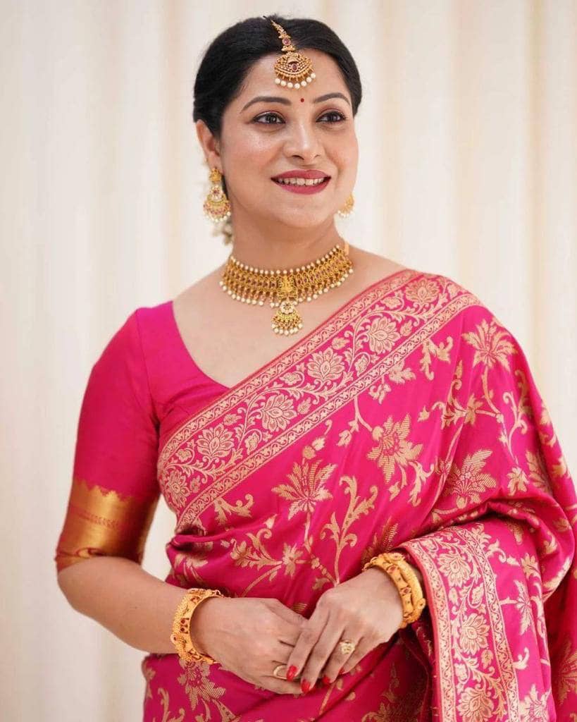 fab woven Art Silk Woven Design Banarasi saree With Unstitched Blouse Piece ( Rani ) - Sarees | Buy online on ZillyBuy