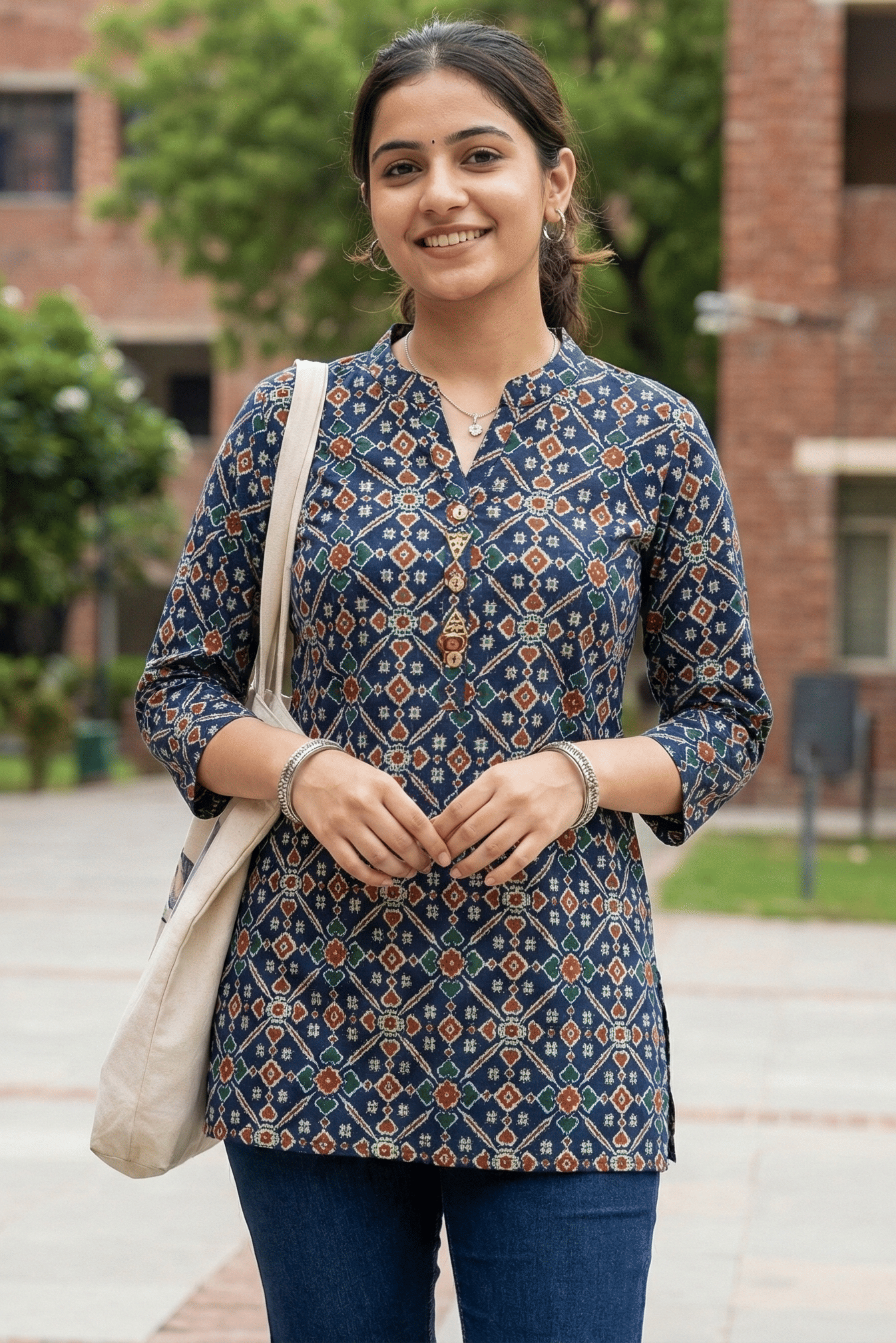 Rajnandini Women 100% Cotton Printed Straight Kurti ( Dark Blue ) - Kurtis, Tunics | Buy online on ZillyBuy