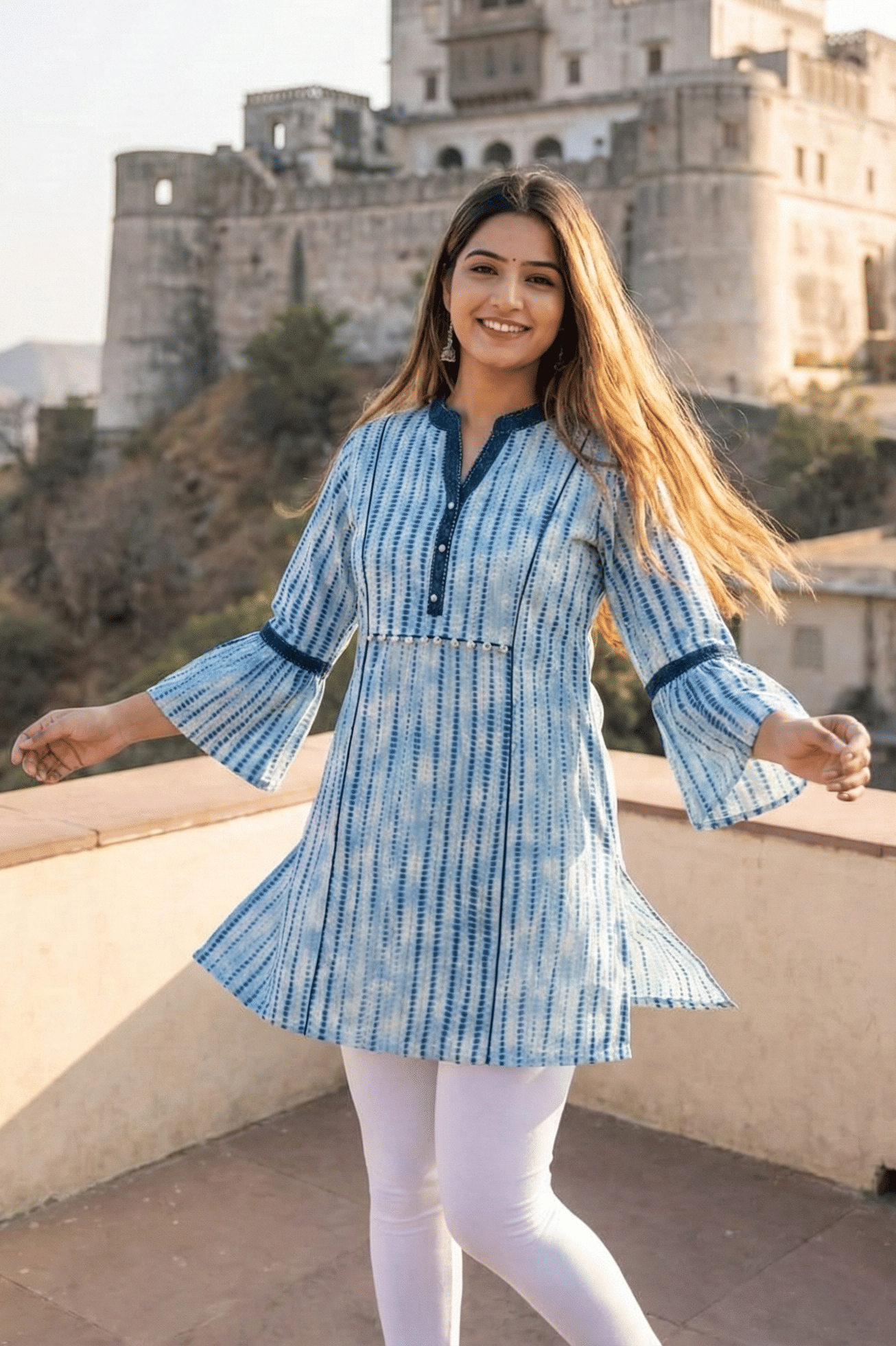 Wonder Weaves Women 100% Cotton Printed Straight Kurti ( Light Blue ) - Kurtis, Tunics | Buy online on ZillyBuy