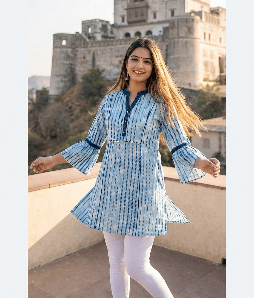 Wonder Weaves Women 100% Cotton Printed Straight Kurti ( Light Blue ) - Kurtis, Tunics | Buy online on ZillyBuy