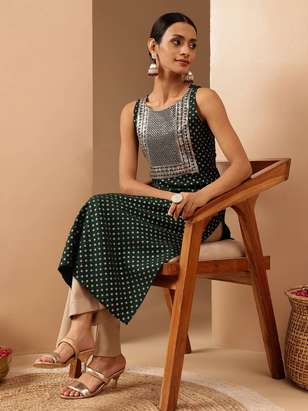 Janasya Women Silk Blend Embroidered Straight Kurti ( Dark Green ) - Kurtis, Tunics | Buy online on ZillyBuy