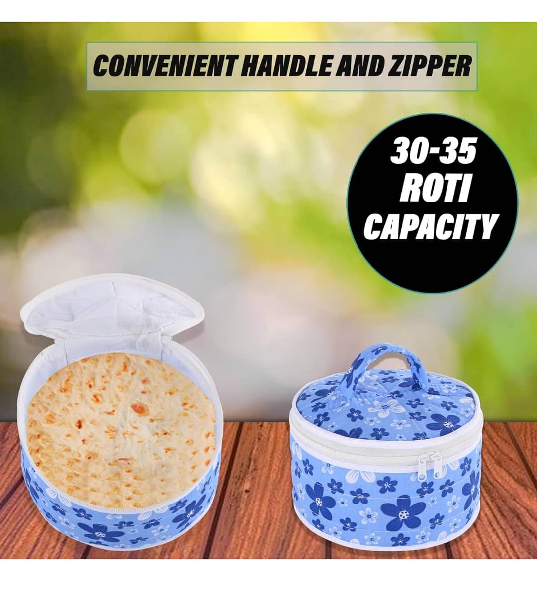 Roti Cover | Round Roti Rumal | Cotton Roti Cloth for Kitchen | Zipper & Handle | Chapati Cover for Casserole | Printed | Assorted
