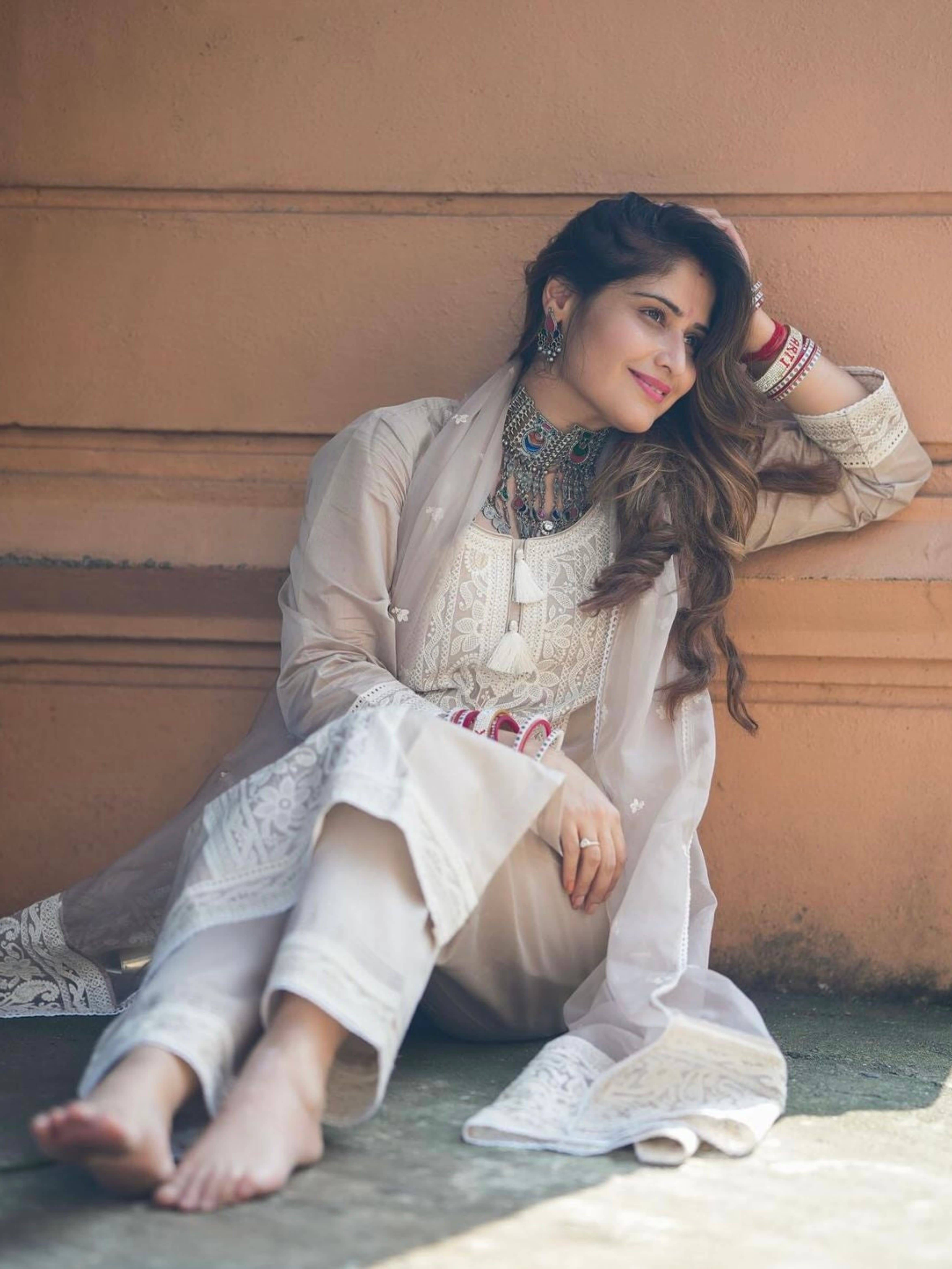 Royal Export Women Chanderi Embroidered Straight Kurti With Pants ( Beige )