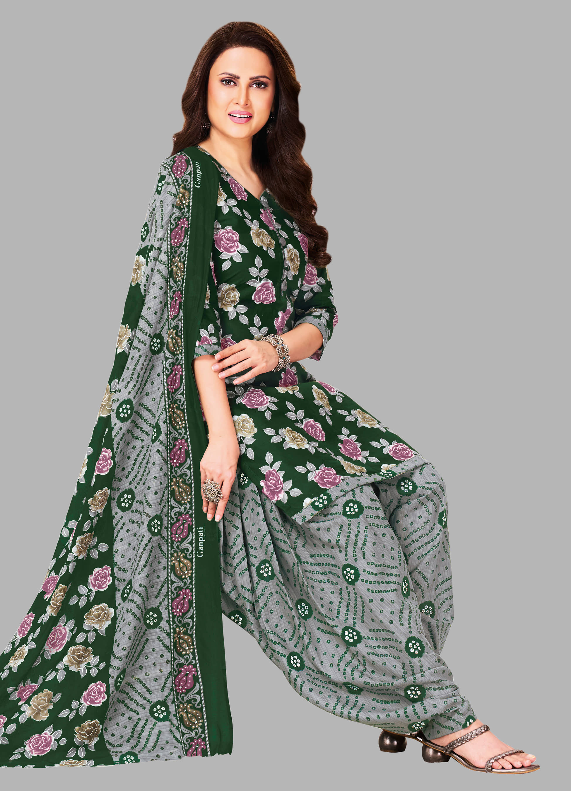 SIMMU Women Cotton Printed Straight Kurti With Patiala Salwar ( Green )
