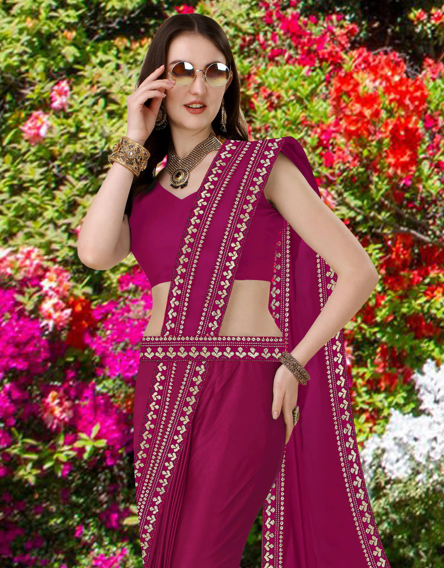 WXW Fashion Lycra Embroidered Regular Saree With Unstitched Blouse Piece ( Pink ) - Sarees | Buy online on ZillyBuy