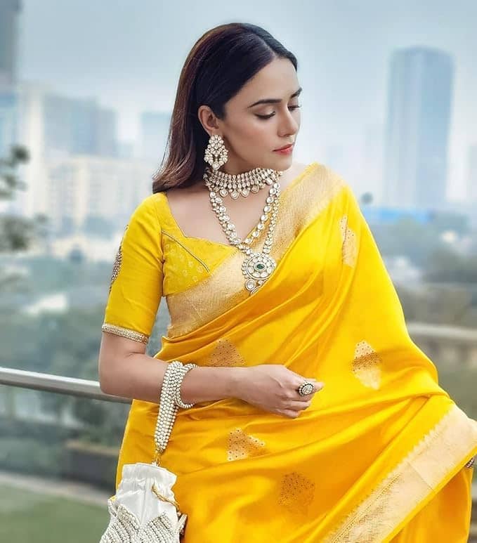 fab woven Art Silk Embroidered Banarasi saree With Unstitched Blouse Piece ( Yellow ) - Sarees | Buy online on ZillyBuy