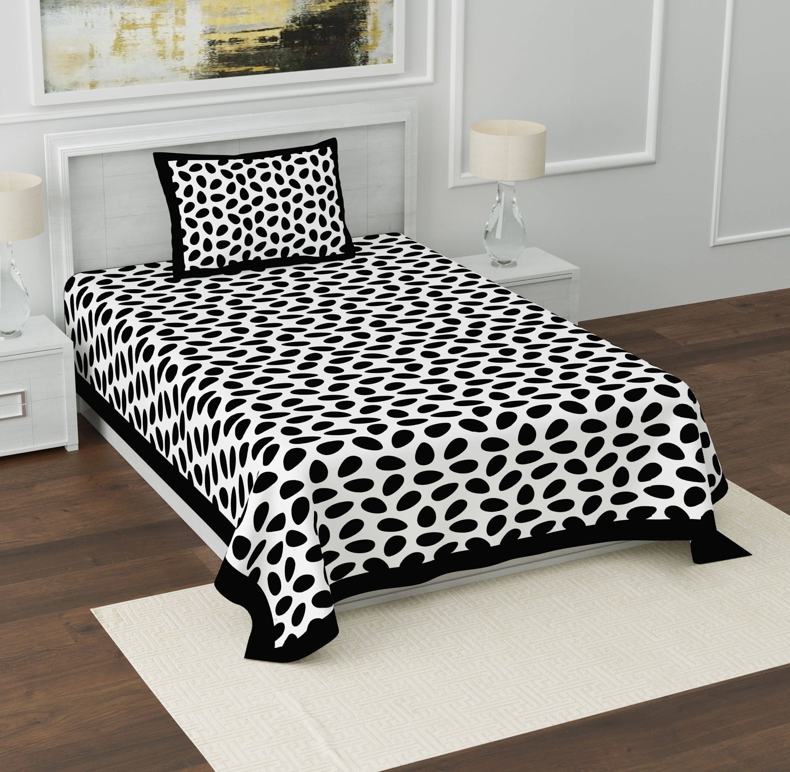 ABHACLOTHO Black Cotton 1 Single Bedsheet with 1 Pillow Cover ( 215 cm x 150 cm )