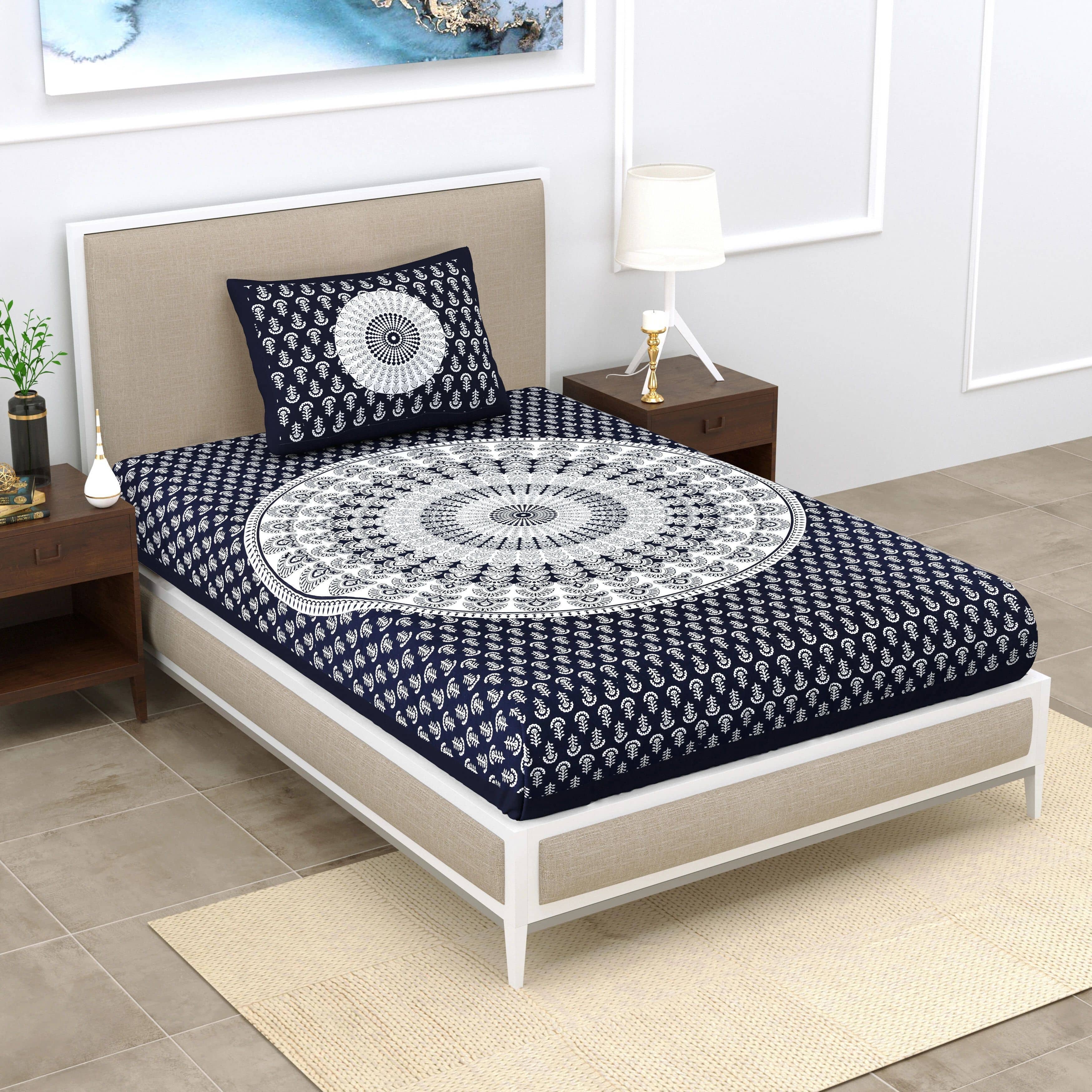 ABHACLOTHO Black Cotton 1 Single Bedsheet with 1 Pillow Cover ( 215 cm x 150 cm )