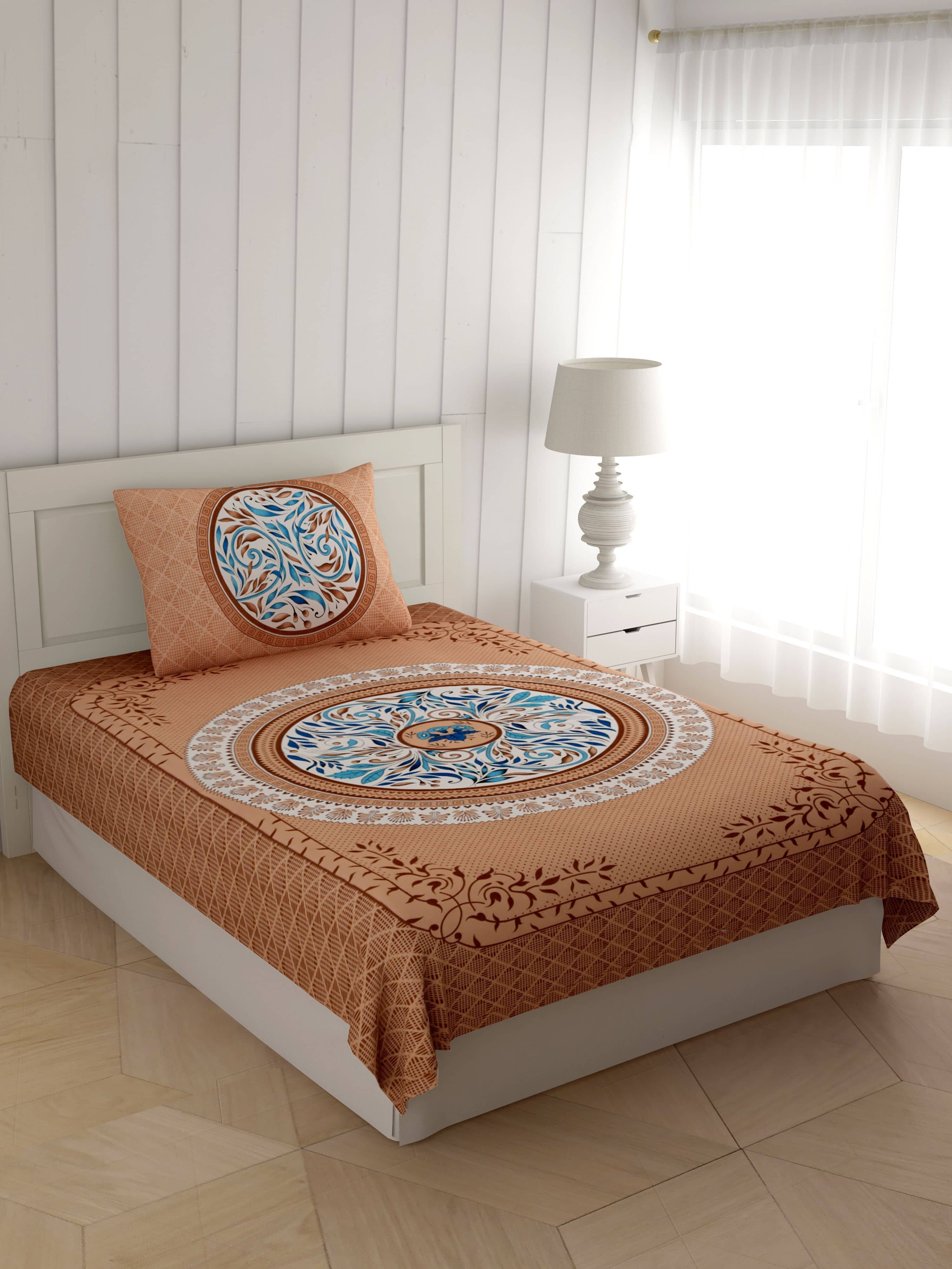 ABHACLOTHO Brown Cotton 1 Single Bedsheet with 1 Pillow Cover ( 215 cm x 150 cm )