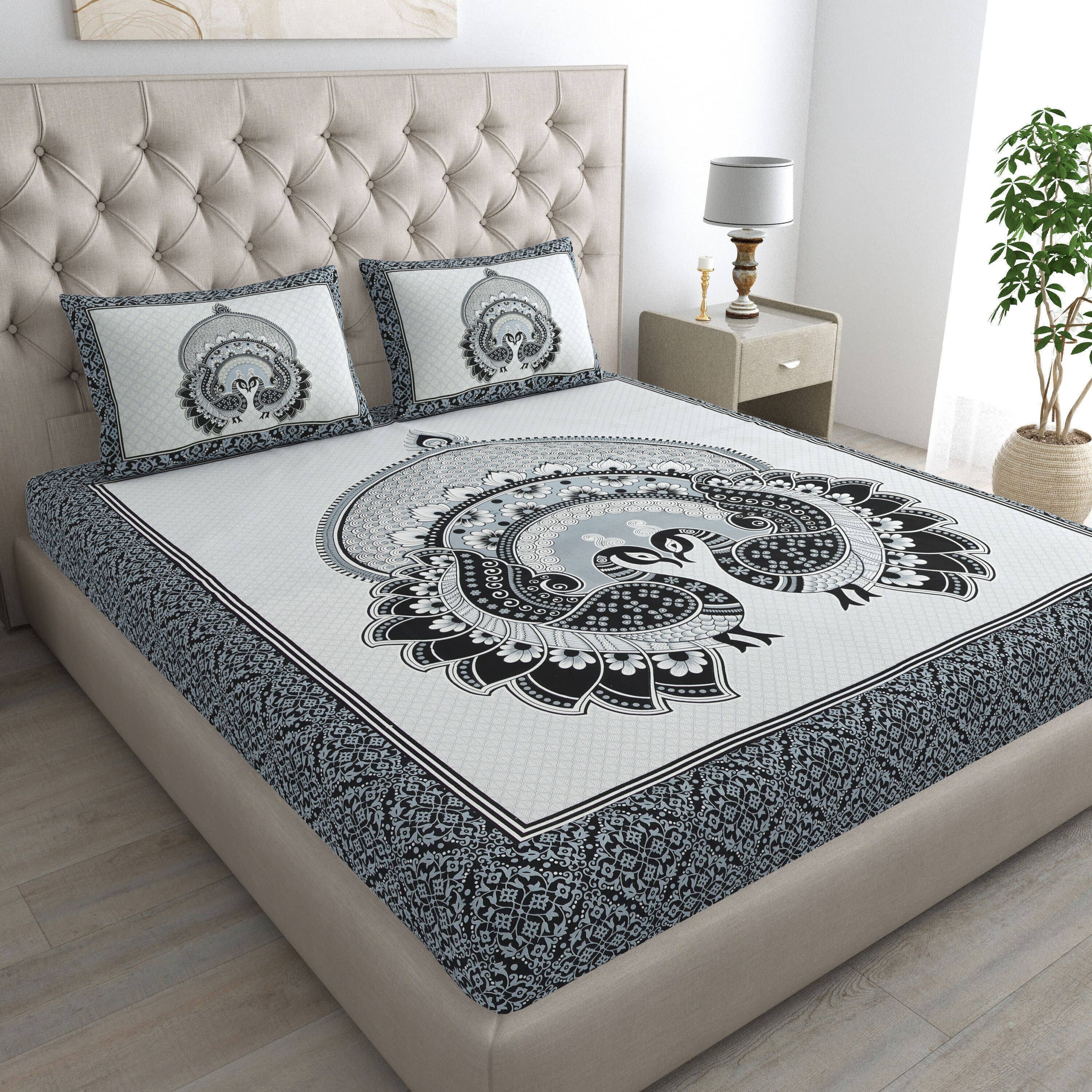 ABHACLOTHO Grey Cotton 1 Double Bedsheet with 2 Pillow Covers ( 230 cm x 210 cm )