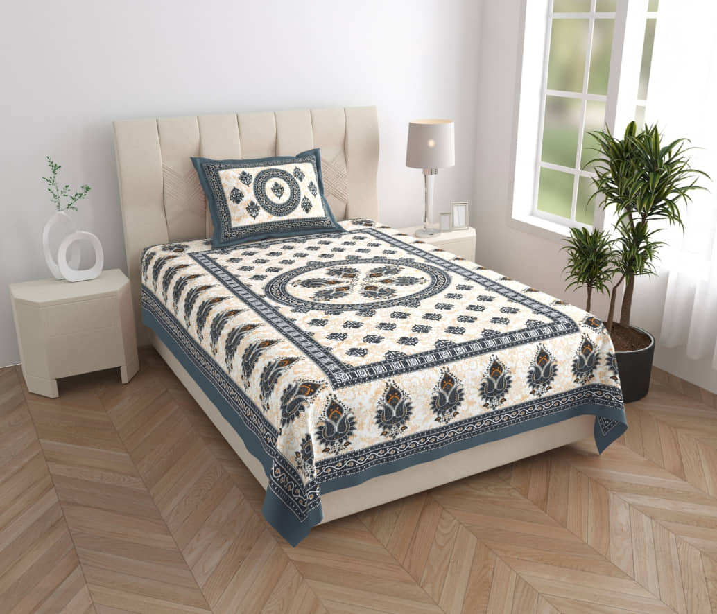 ABHACLOTHO Grey Cotton 1 Single Bedsheet with 1 Pillow Cover ( 215 cm x 150 cm )