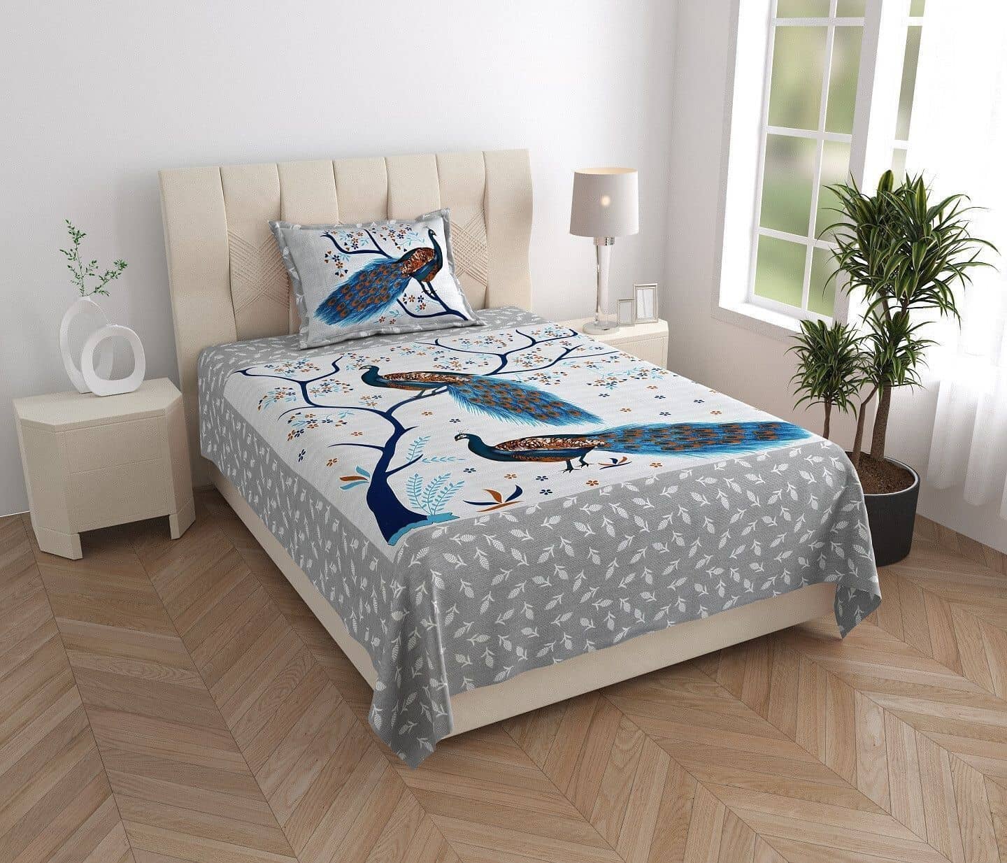 ABHACLOTHO Multicolor Cotton 1 Single Bedsheet with 1 Pillow Cover ( 215 cm x 150 cm )