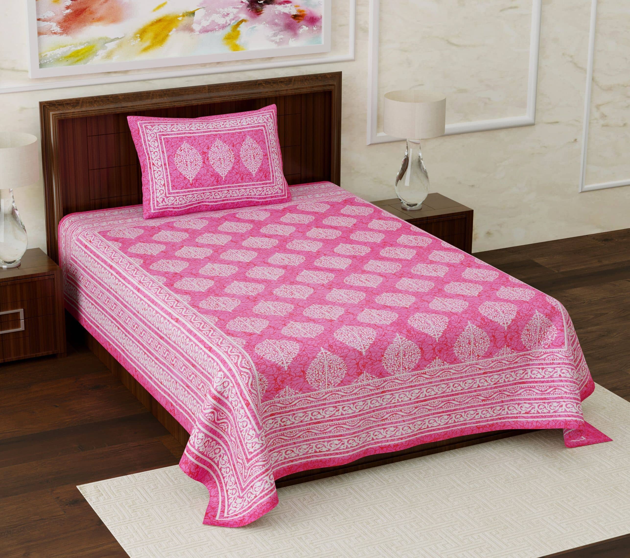 ABHACLOTHO Pink Cotton 1 Single Bedsheet with 1 Pillow Cover ( 215 cm x 150 cm )