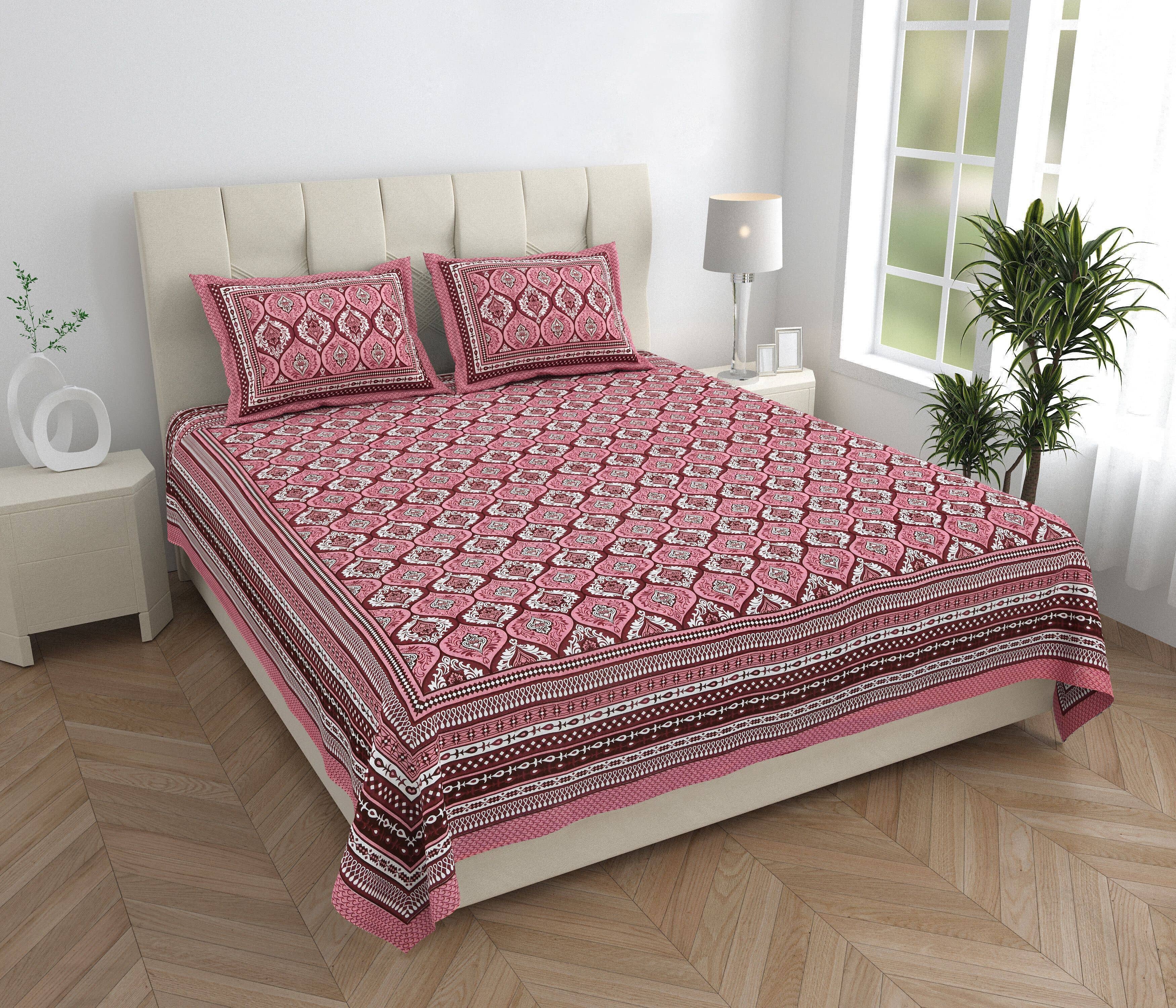 ABHACLOTHO Purple Cotton 1 Double Bedsheet with 2 Pillow Covers ( 230 cm x 210 cm )