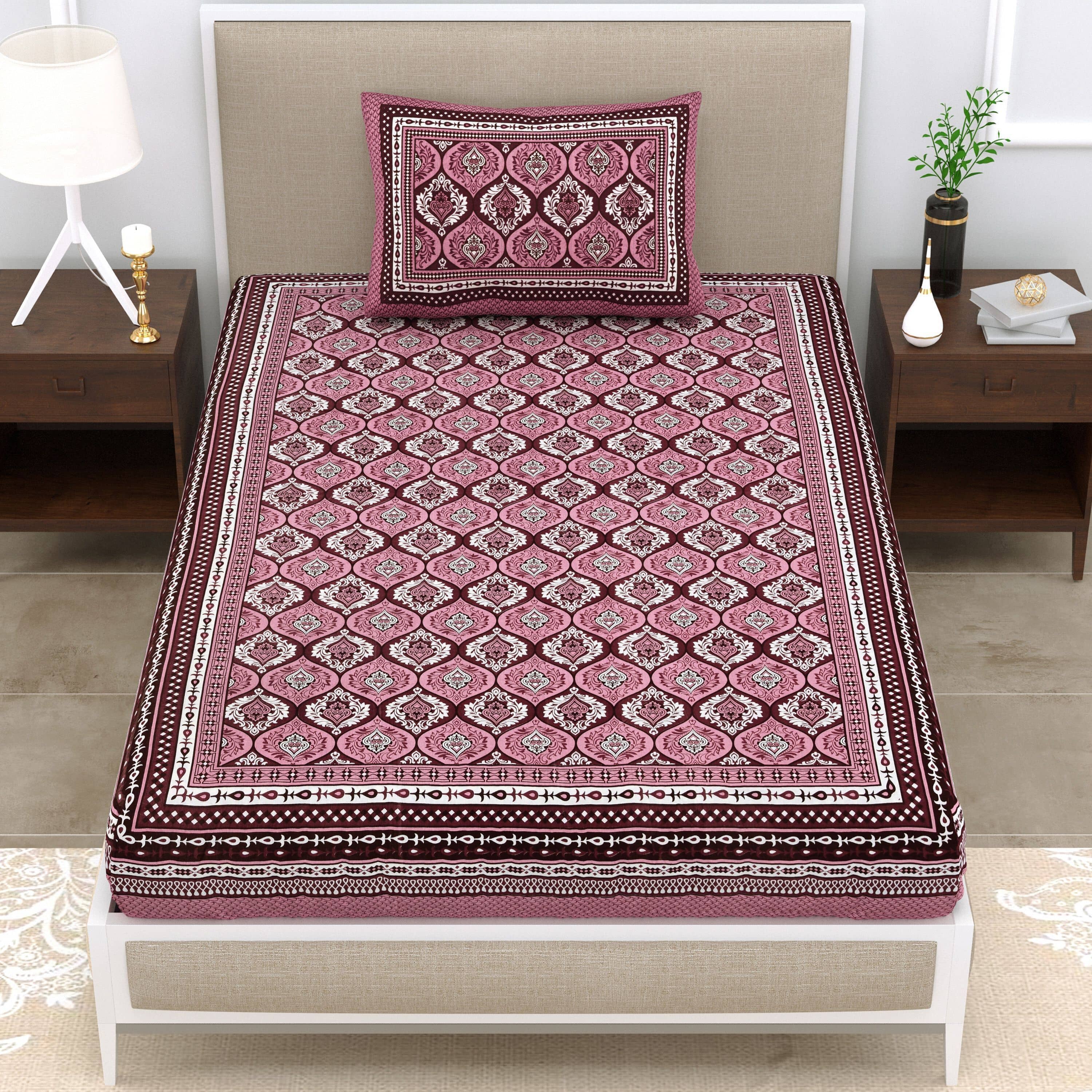 ABHACLOTHO Purple Cotton 1 Single Bedsheet with 1 Pillow Cover ( 215 cm x 150 cm )