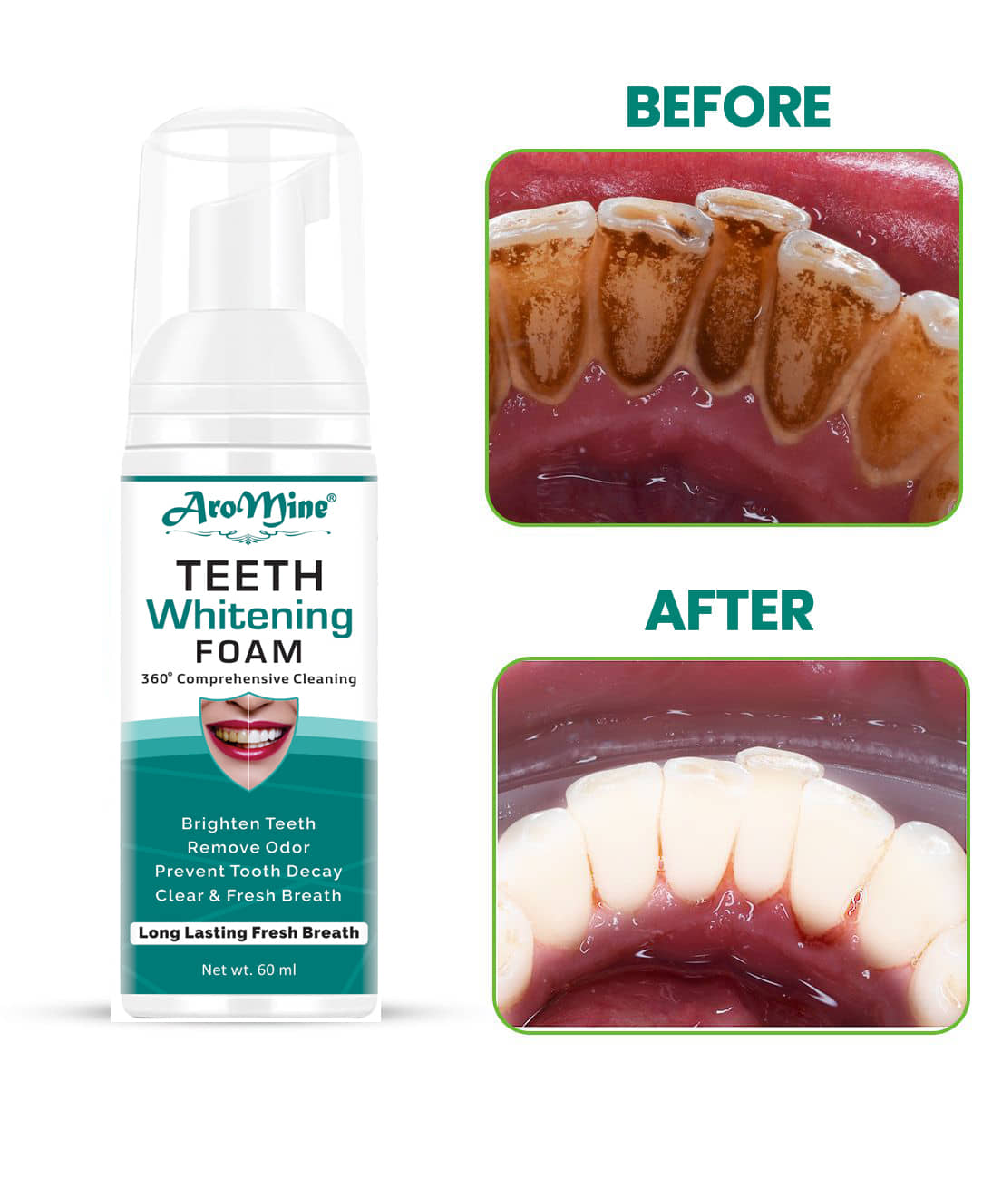 Aromine Teeth Whitening Foaming Mouthwash Liquid Mint 60 g