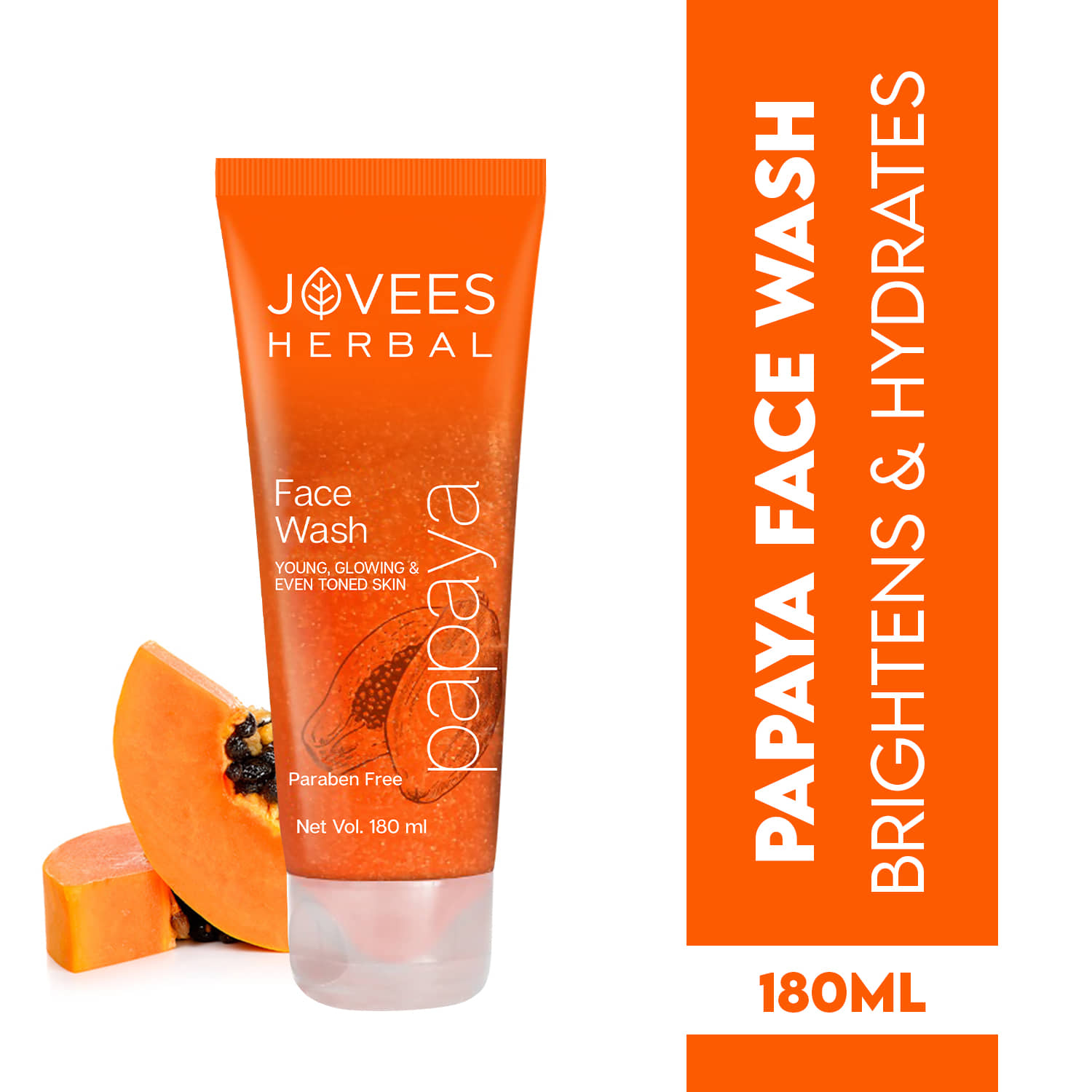 Jovees Herbal Papaya Face Wash Brightens & Hydrates All Skin Types 180ml, (Pack of 1)