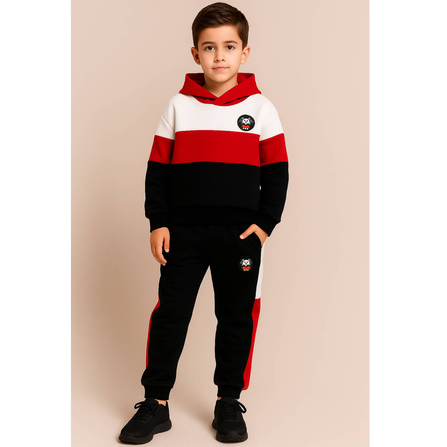Billyball Pack of 1 Boys Cotton Sweatshirt & Trackpant Set ( Red )