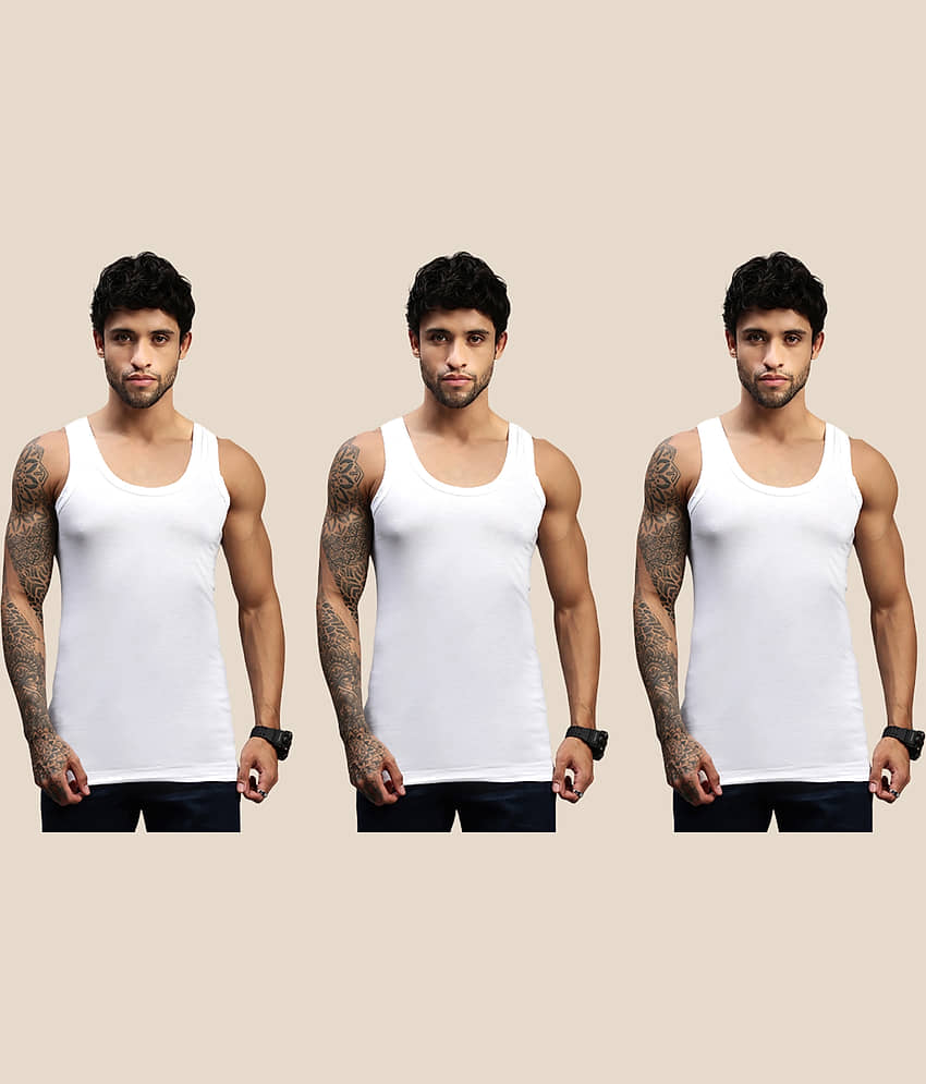 Lux Nitro Pack of 3 Cotton Basic Vest For Men ( White ) - Nightwear & Loungewear | Buy online on ZillyBuy