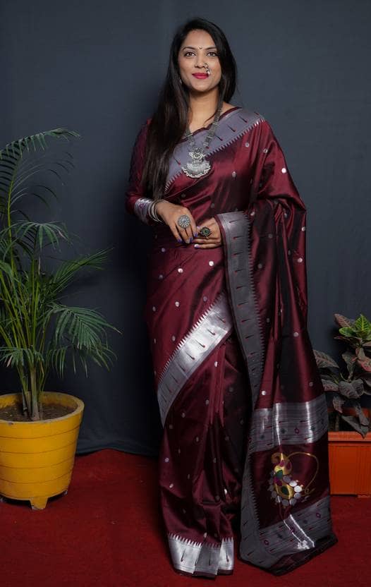 fab woven Art Silk Woven Design Banarasi saree With Unstitched Blouse Piece ( Maroon ) - Sarees | Buy online on ZillyBuy