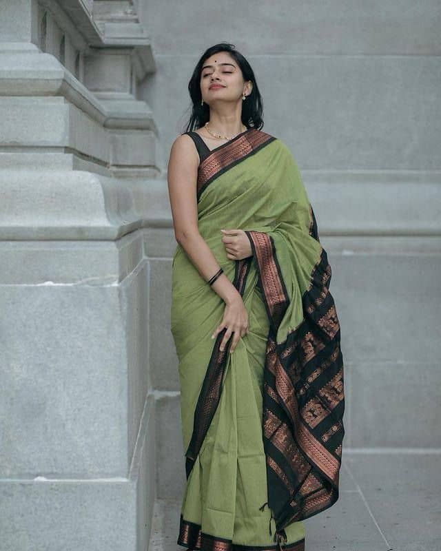 fab woven Art Silk Woven Design Banarasi saree With Unstitched Blouse Piece ( Light Green ) - Sarees | Buy online on ZillyBuy