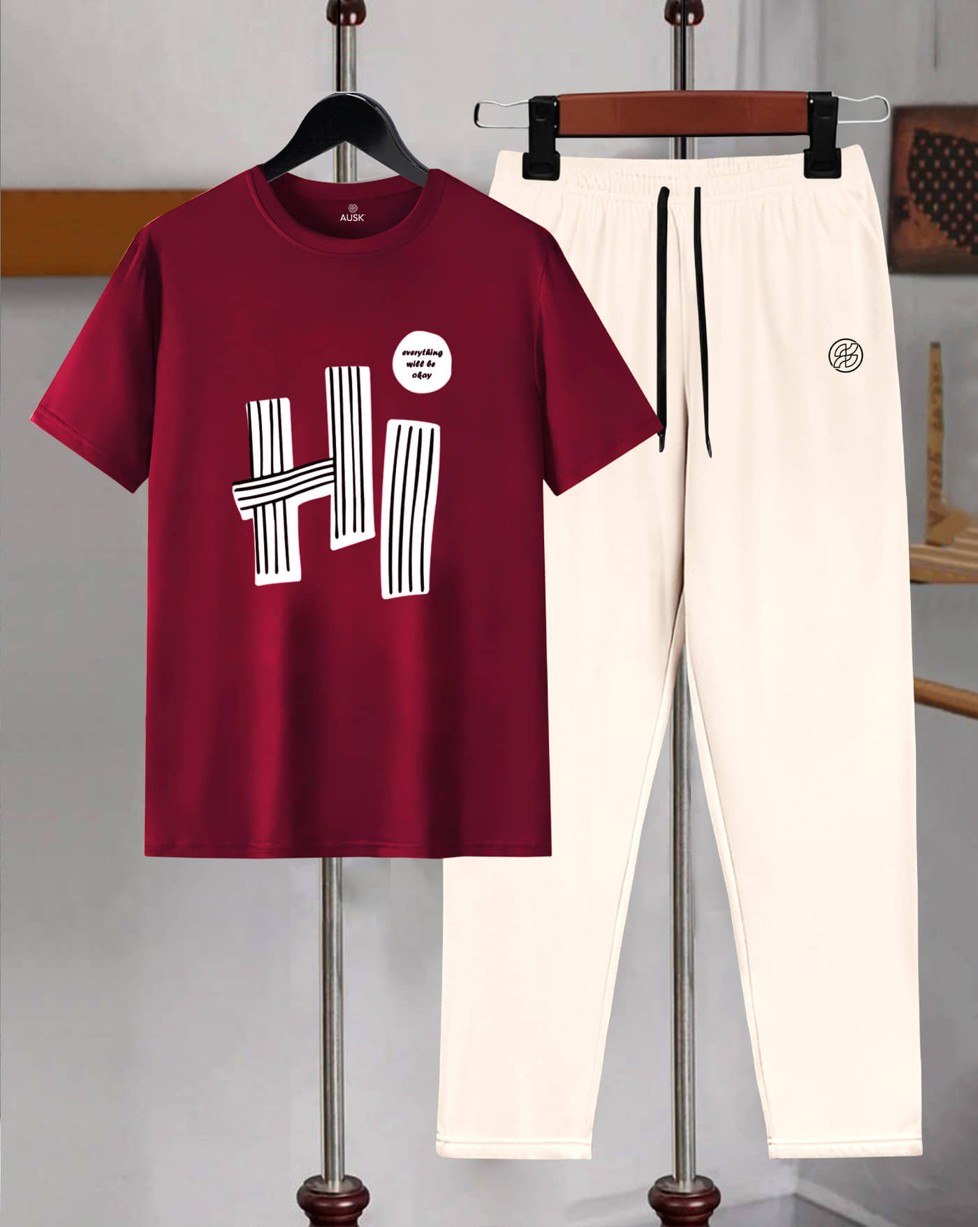 AOOSH Maroon Cotton Blend Regular Fit Men's Tracksuit ( Pack of 2 )