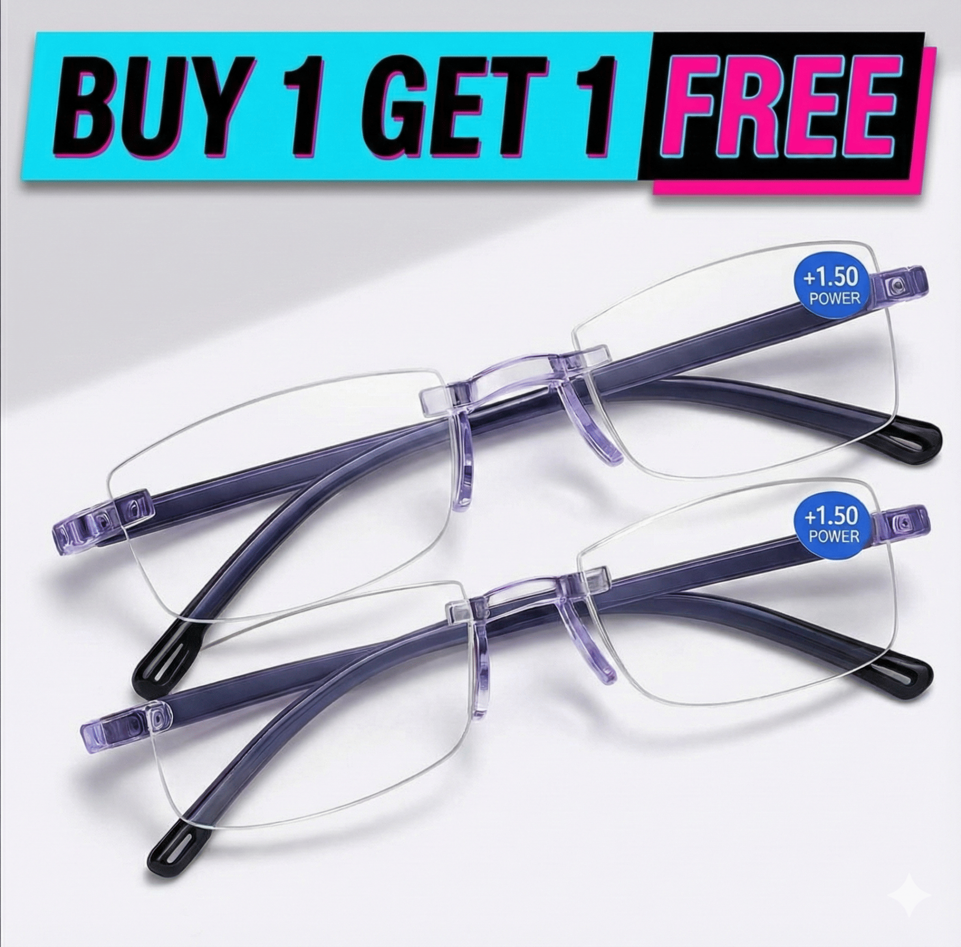 Fadiso Fashion Square Rimless Reading Glasses