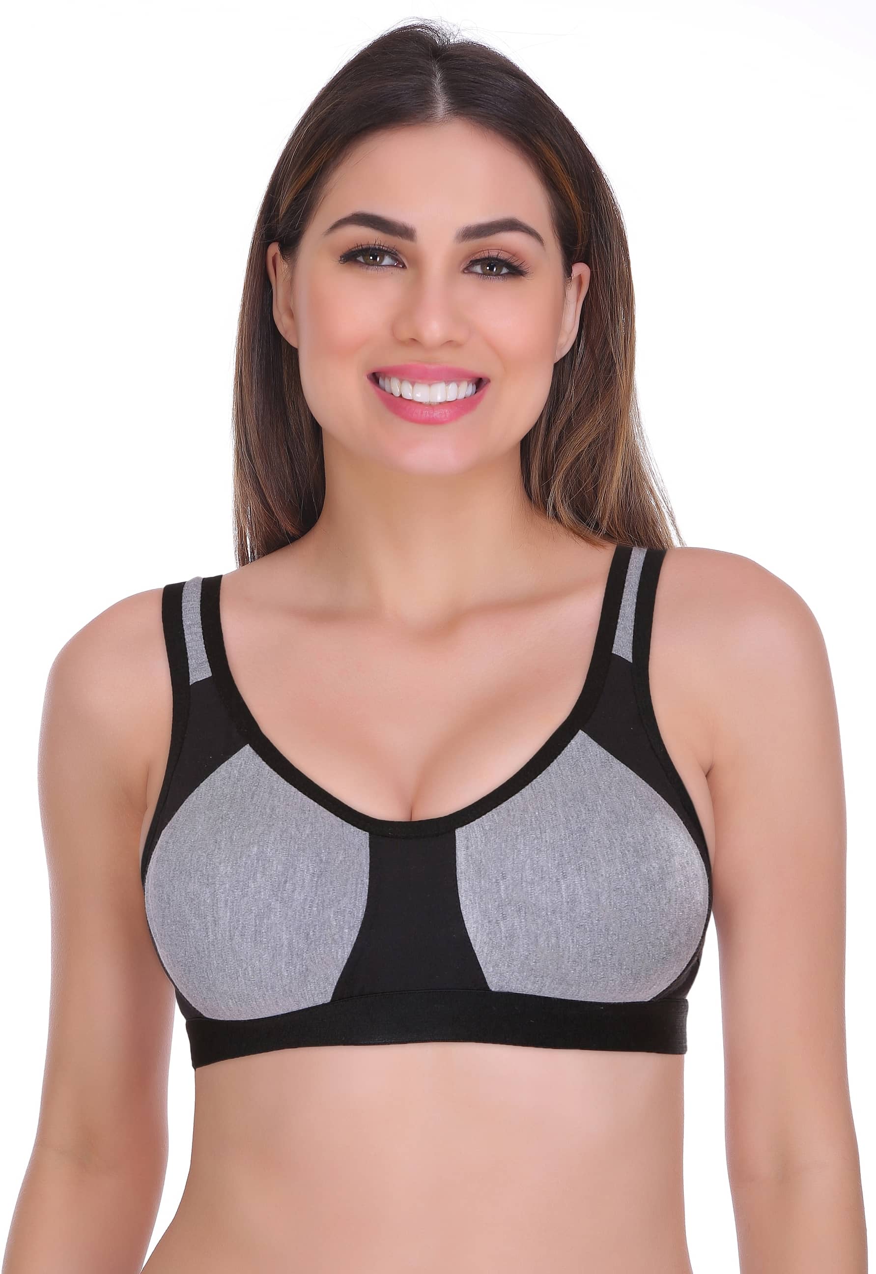 Featherline Pack of 1 Cotton Non Padded Sports Bra For Women ( Charcoal )