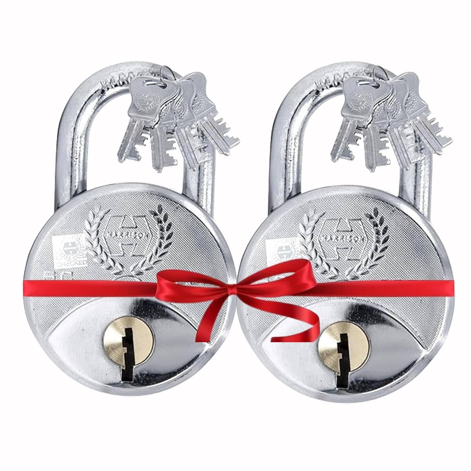 Harrison Padlocks Buy 1 Get 1 Free/ 2 Round Padlock 65mm 0536 / Mild Steel Material/Bright Chrome Plated Finish/Door Lock, Shutter Lock, Godown Lock H0095