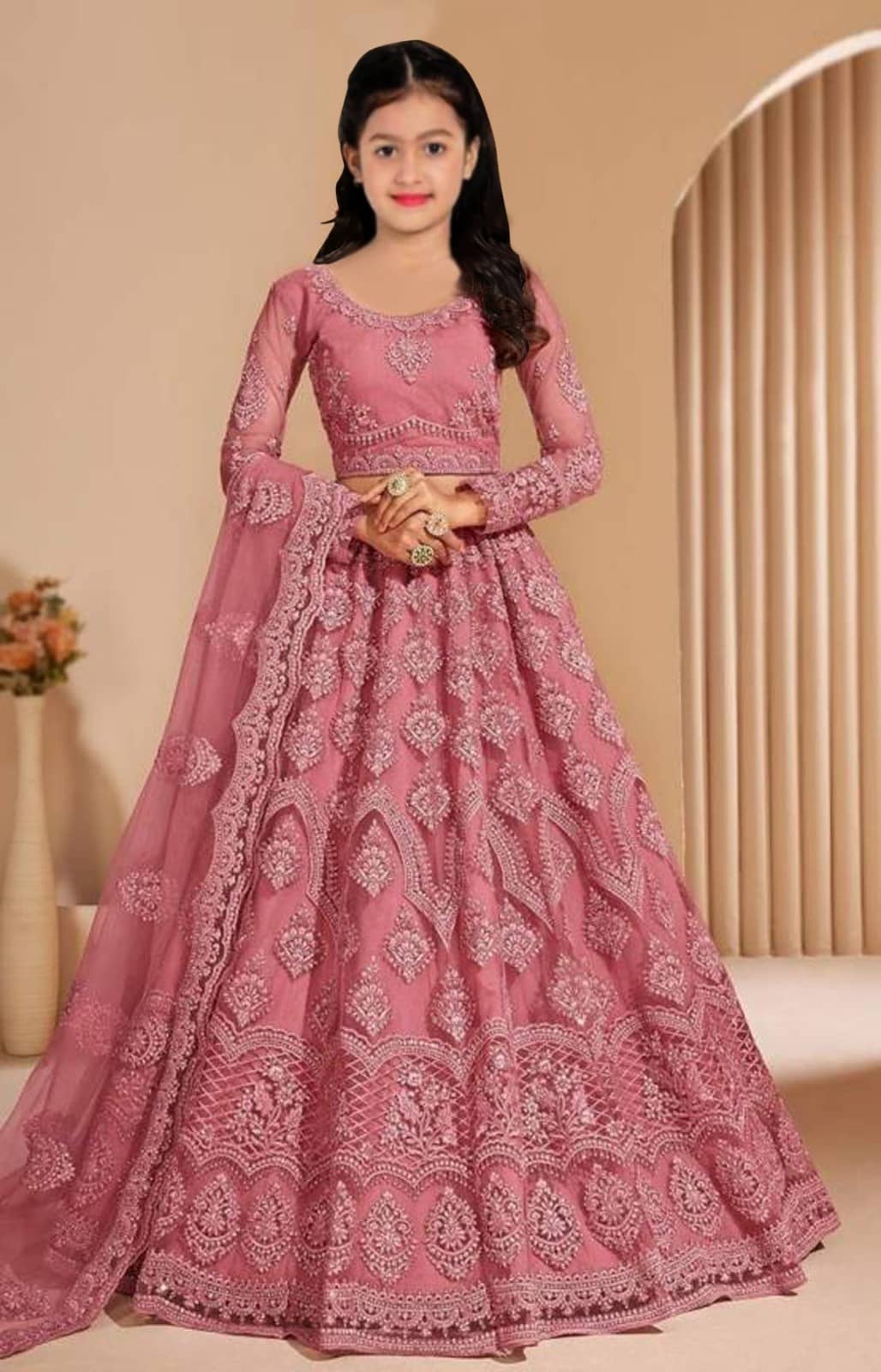 Keyura Net Lehenga Choli Set For Girls ( Pack of 1 , Purple )