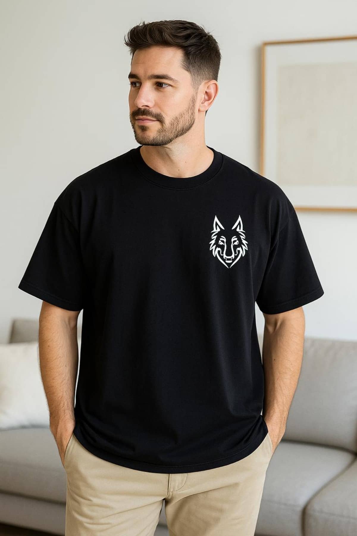 RF RAVES Men Cotton Blend Oversized Fit Printed T-Shirt ( Black )