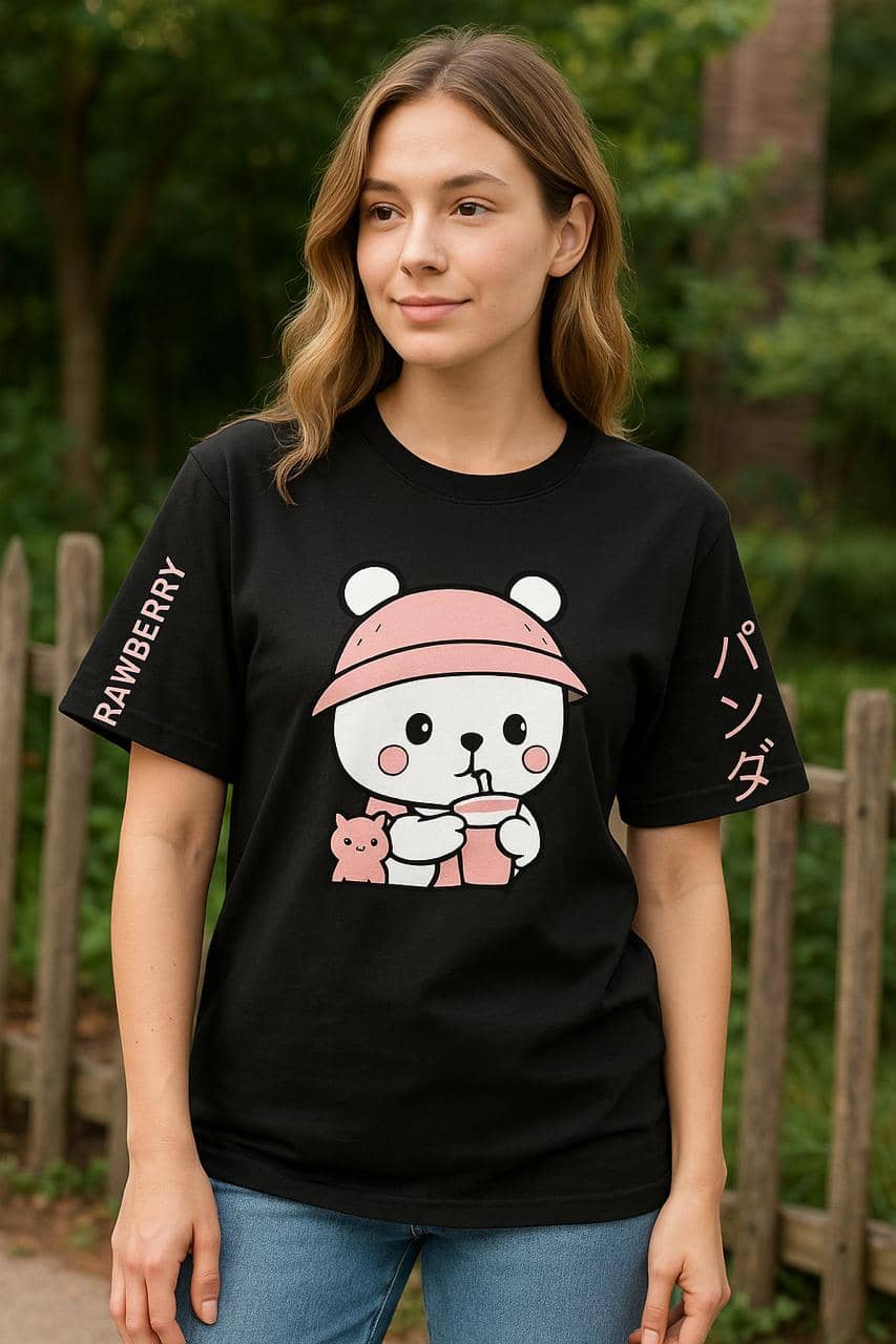 RF RAVES Women Cotton Blend Printed Oversized Fit Round Neck T-Shirt ( Black )