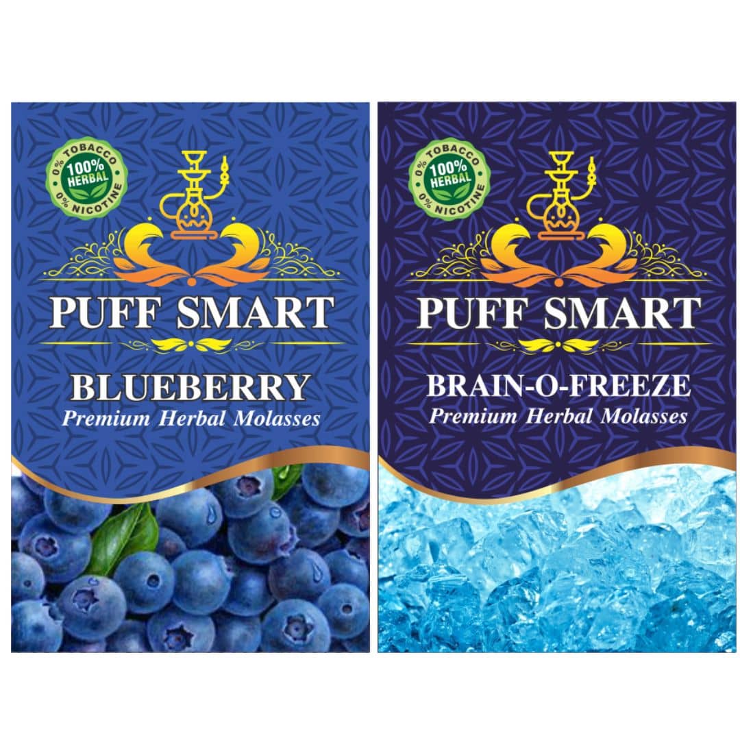 puffsmart hookah blueberry & brain-o-freeze. pack of 2 & 50gms each.