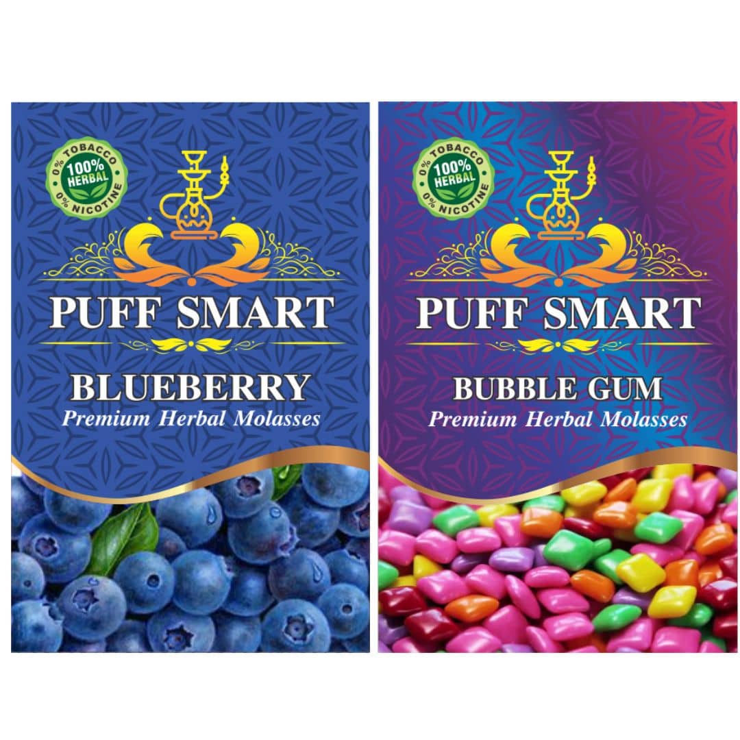 puffsmart hookah blueberry & bubble gum pack of 2 & 50gms each.
