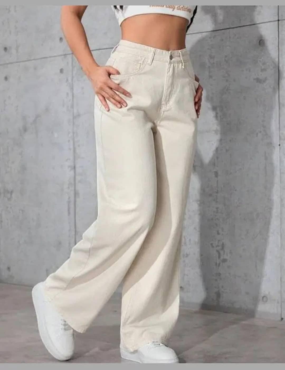GF Women's Baggy High-Rise Jeans ( Cream ) - Jeans | Buy online on ZillyBuy