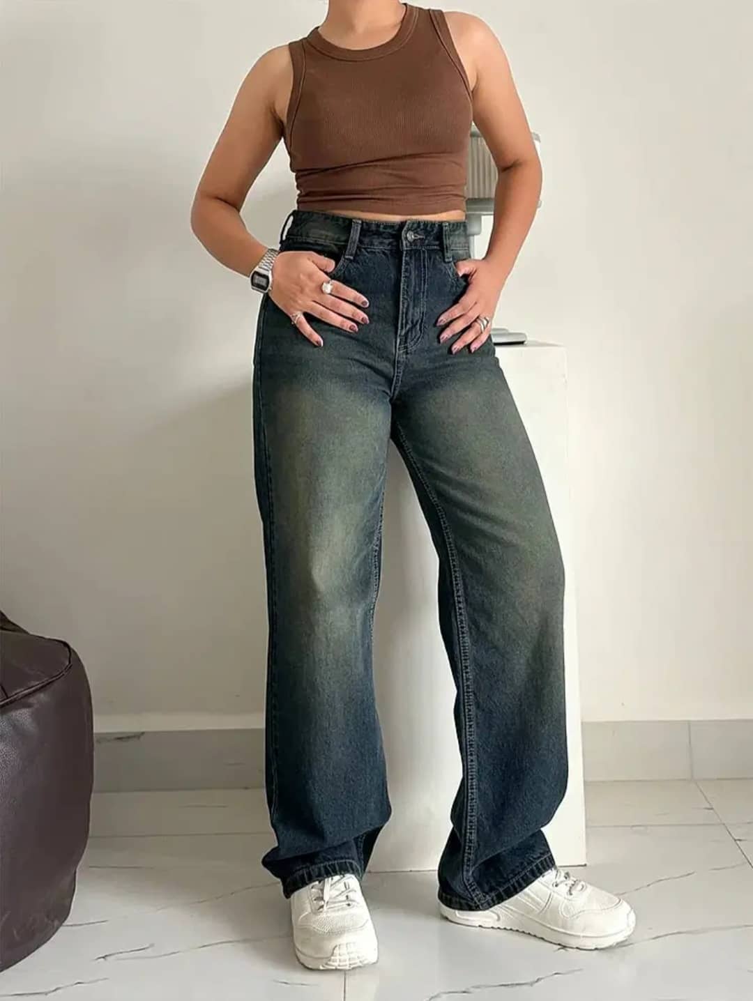 GF Women's Baggy High-Rise Jeans ( Green ) - Jeans | Buy online on ZillyBuy