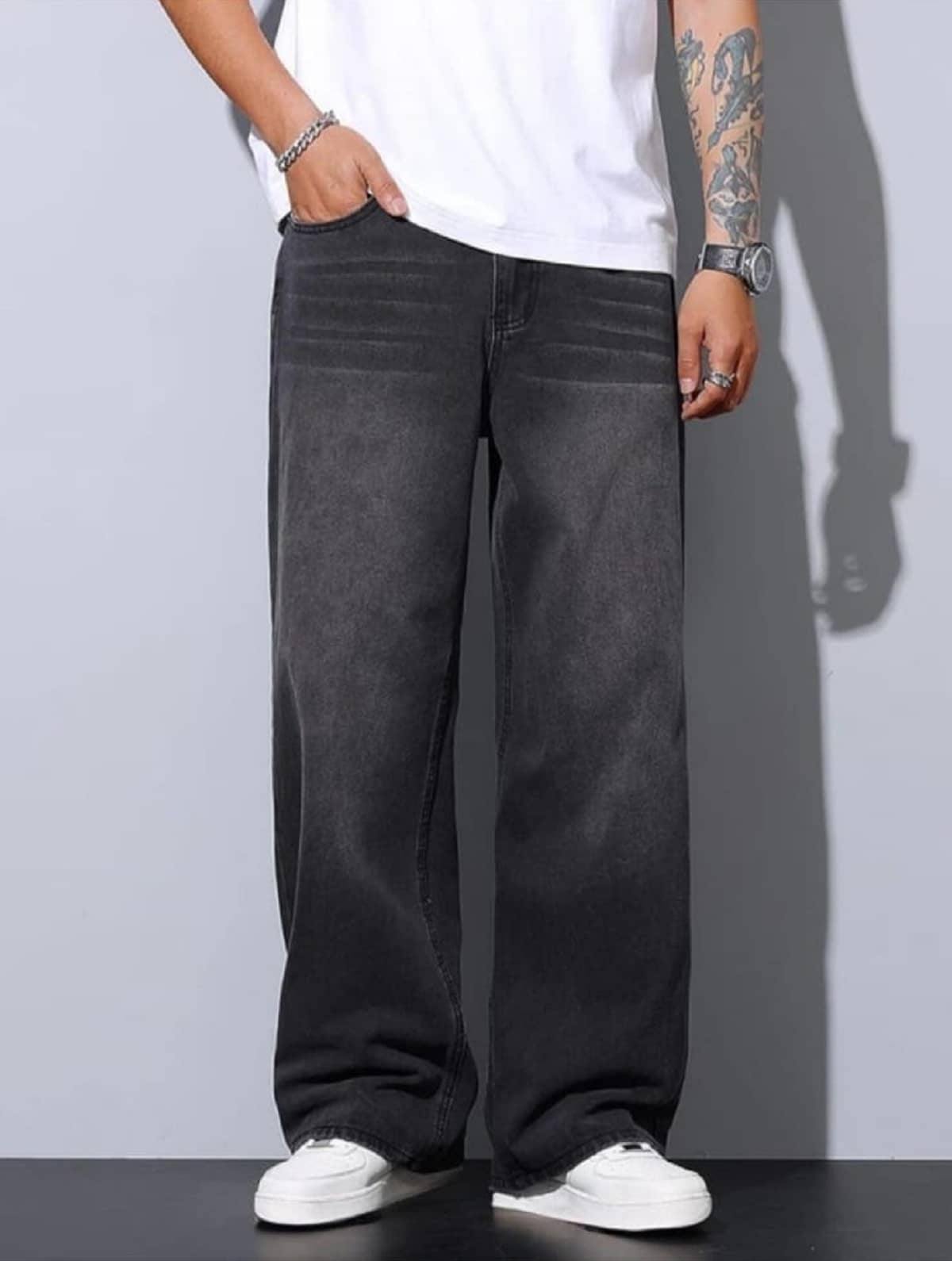 Gazal Fashions Clean Look Men's Baggy Fit High-Rise Jeans - Black - Jeans | Buy online on ZillyBuy